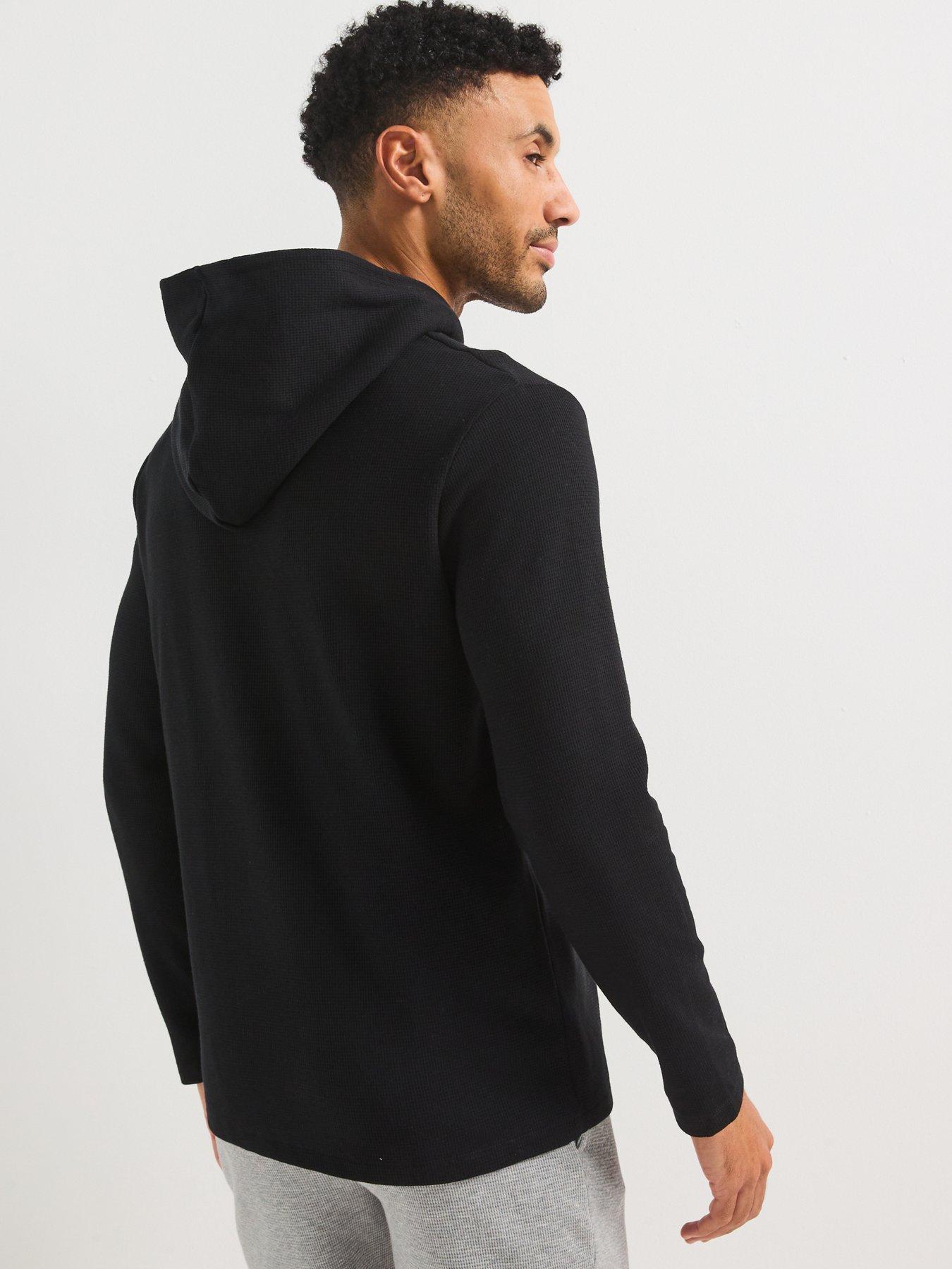 boss-regular-fit-waffle-loungewear-hoodie-blackstillFront