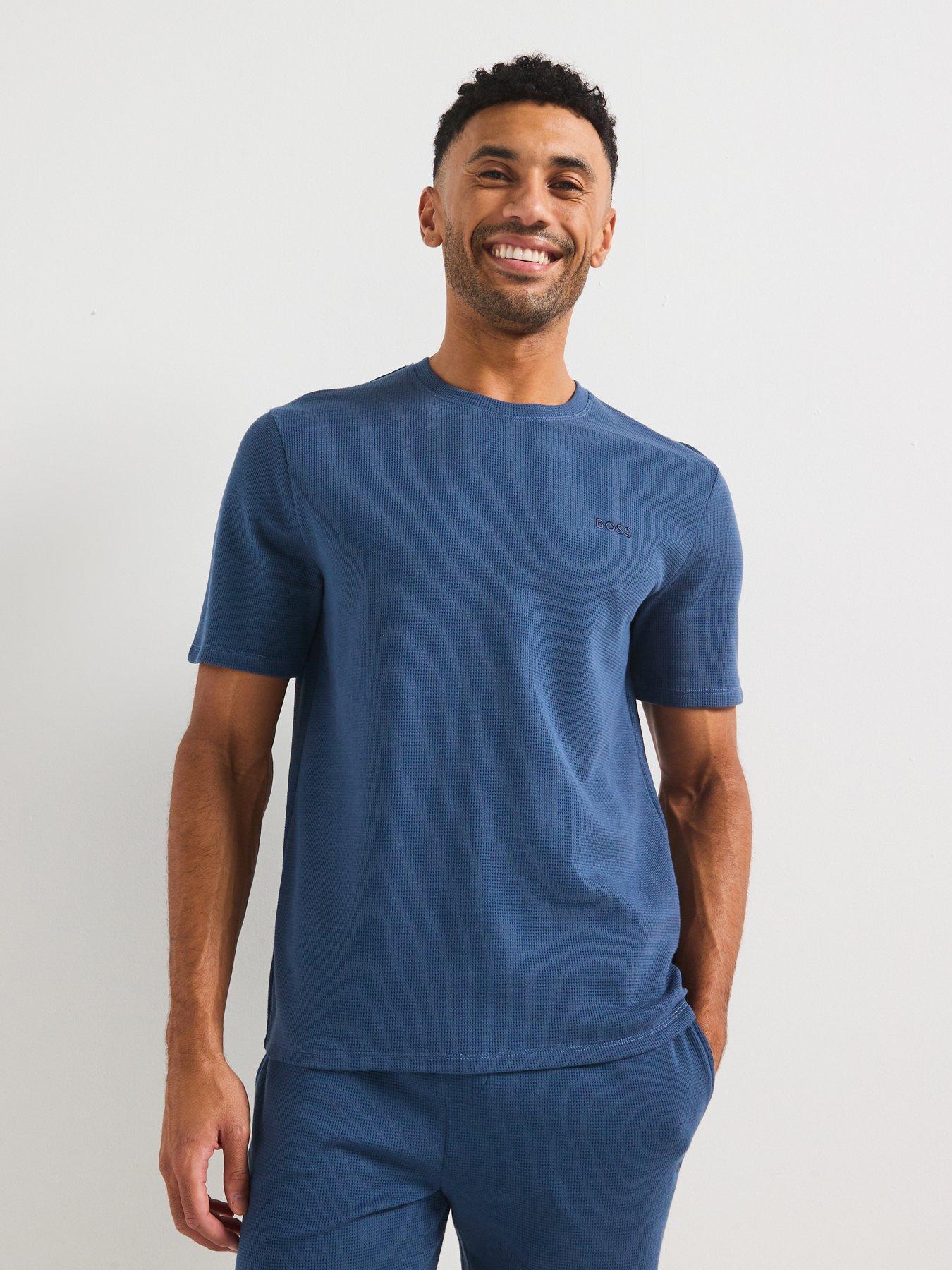 boss-regular-fit-waffle-loungewear-t-shirt--blue