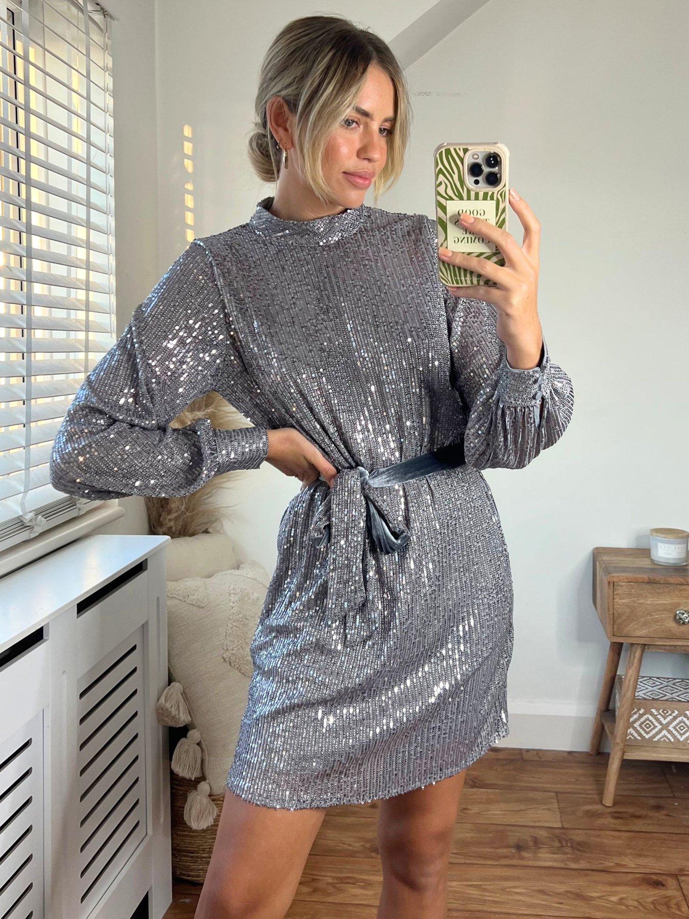 Style Cheat Sequin High Neck Mini Dress - Silver