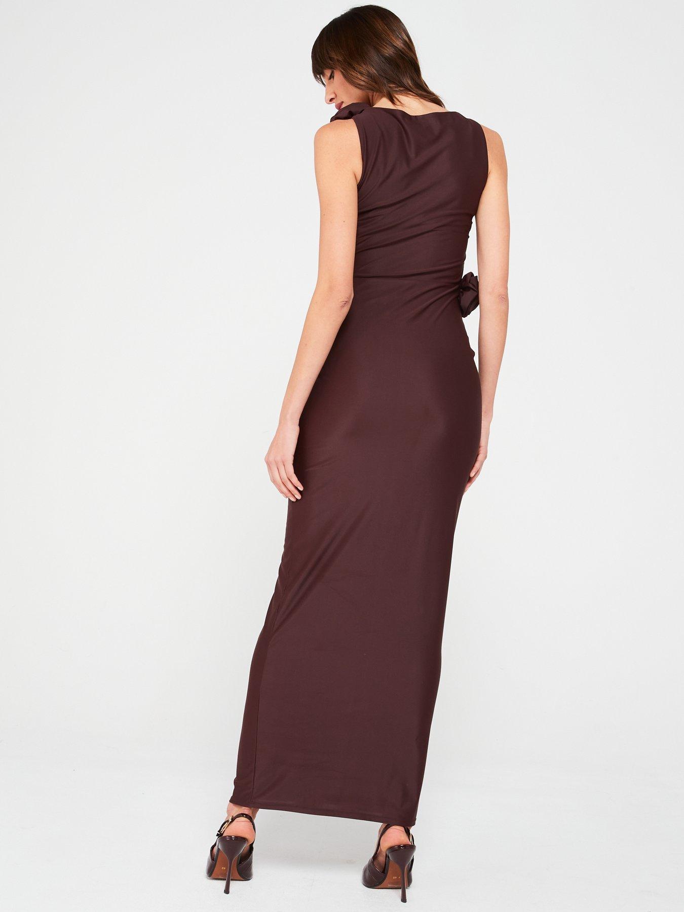 v-by-very-draped-corsage-maxi-dress-brownstillFront