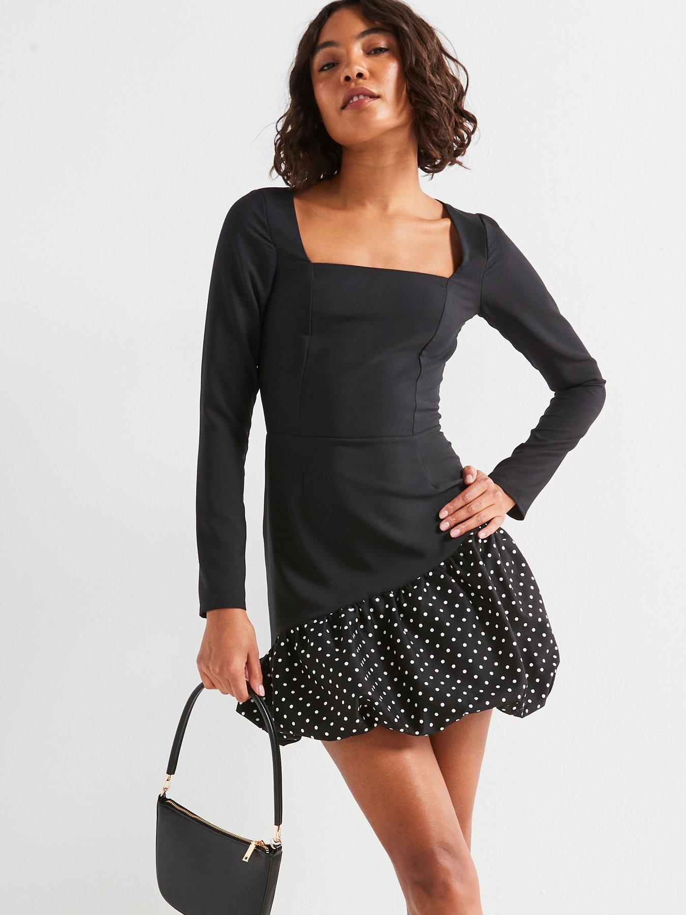 v-by-very-polka-dot-puff-ball-mini-dress-black