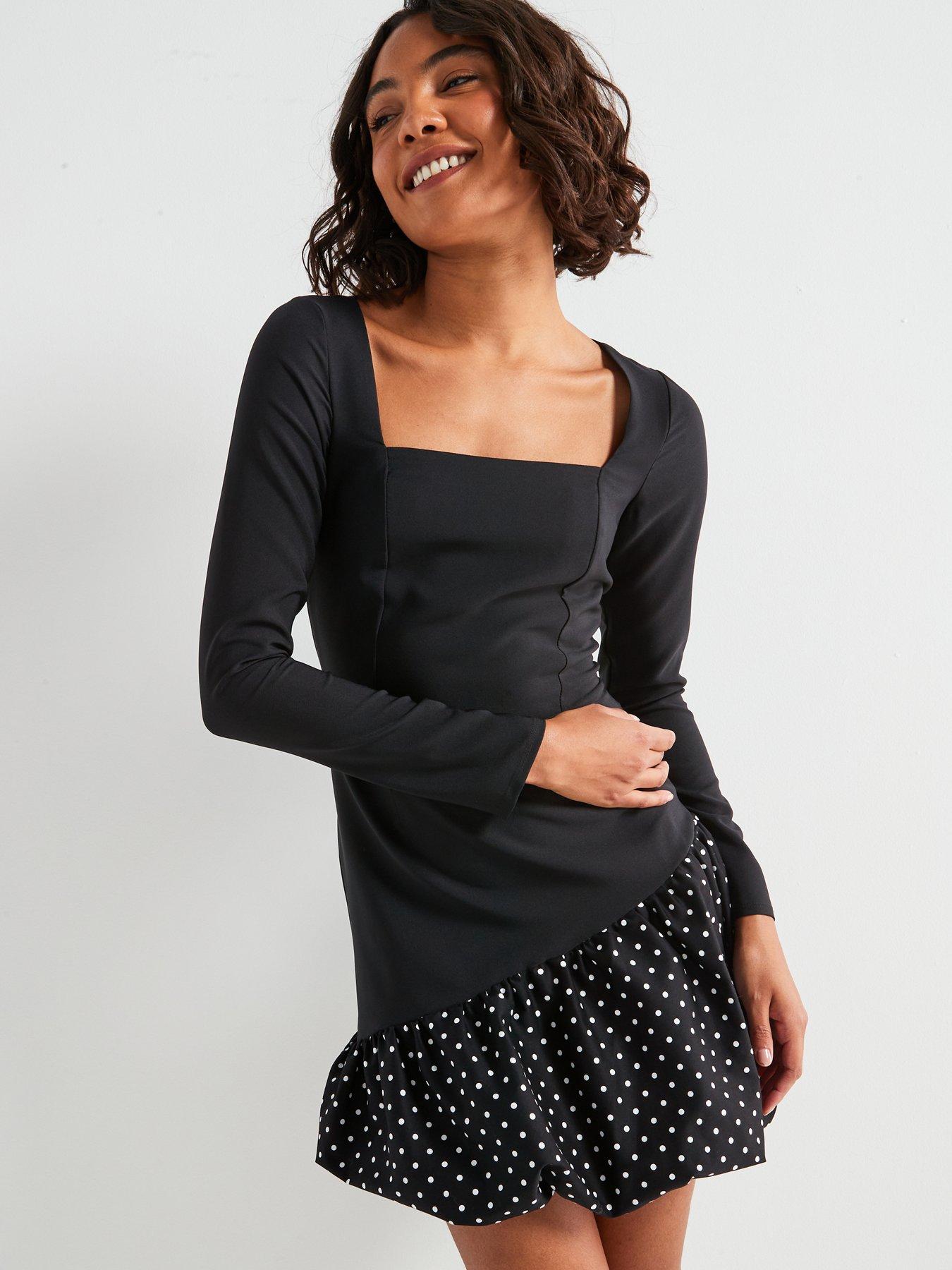 v-by-very-polka-dot-puff-ball-mini-dress-blackoutfit