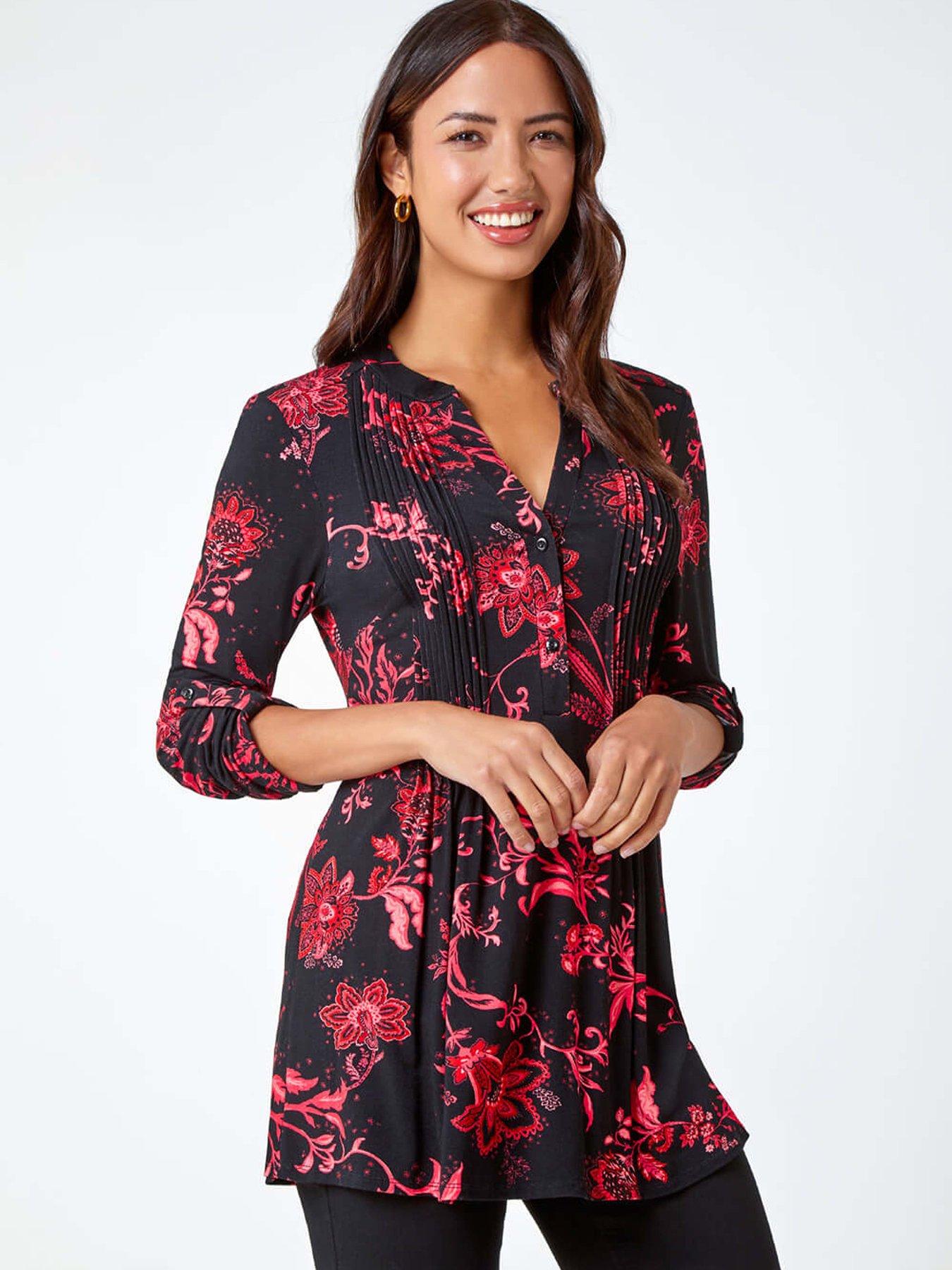 Roman Paisley Print Pintuck Stretch Top - Fuchsia