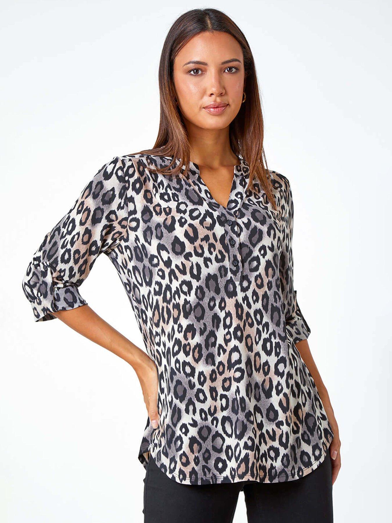 roman-animal-print-stretch-blouse-taupe