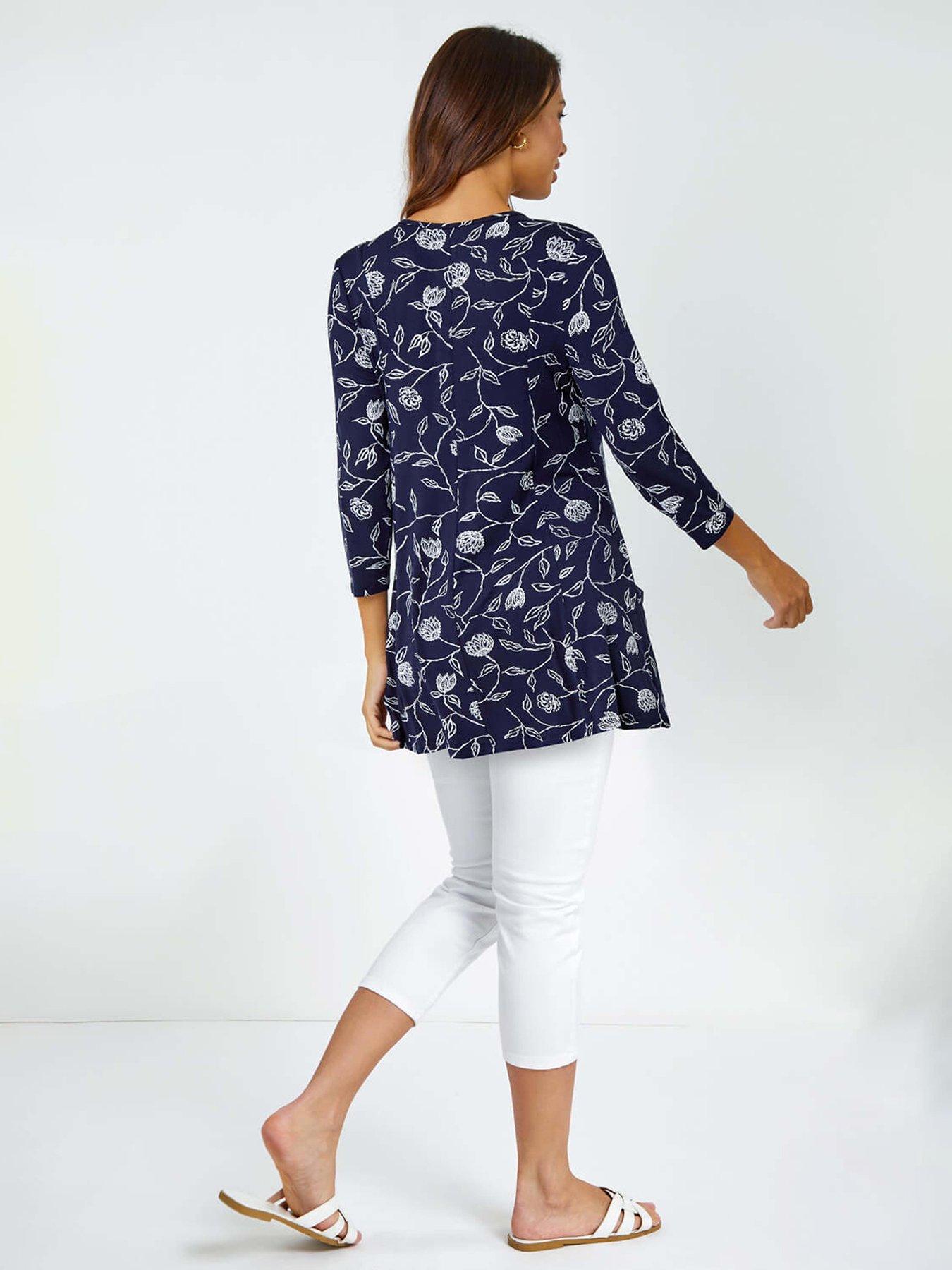 roman-floral-print-pocket-swing-stretch-top-navystillFront