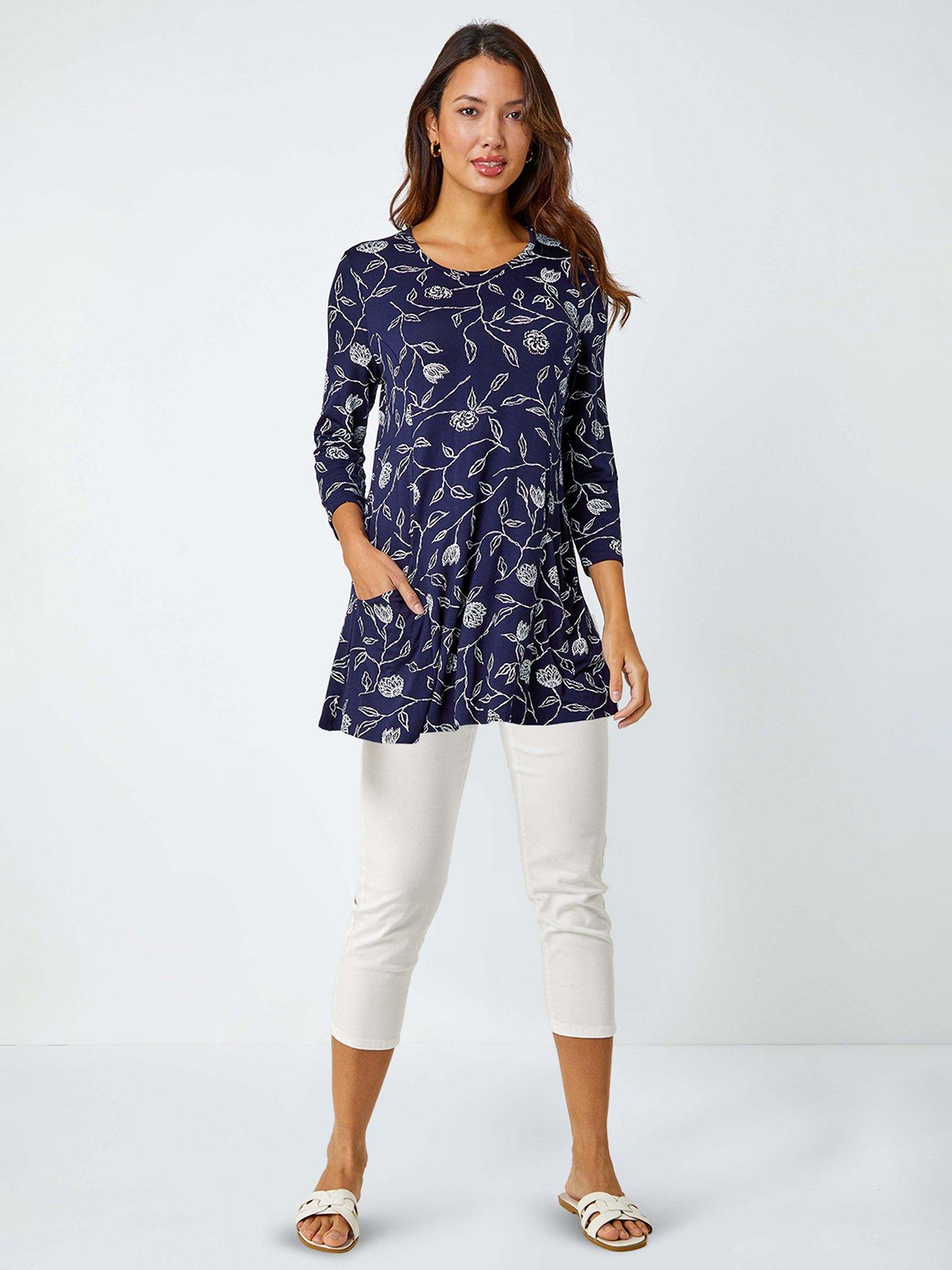 roman-floral-print-pocket-swing-stretch-top-navyback