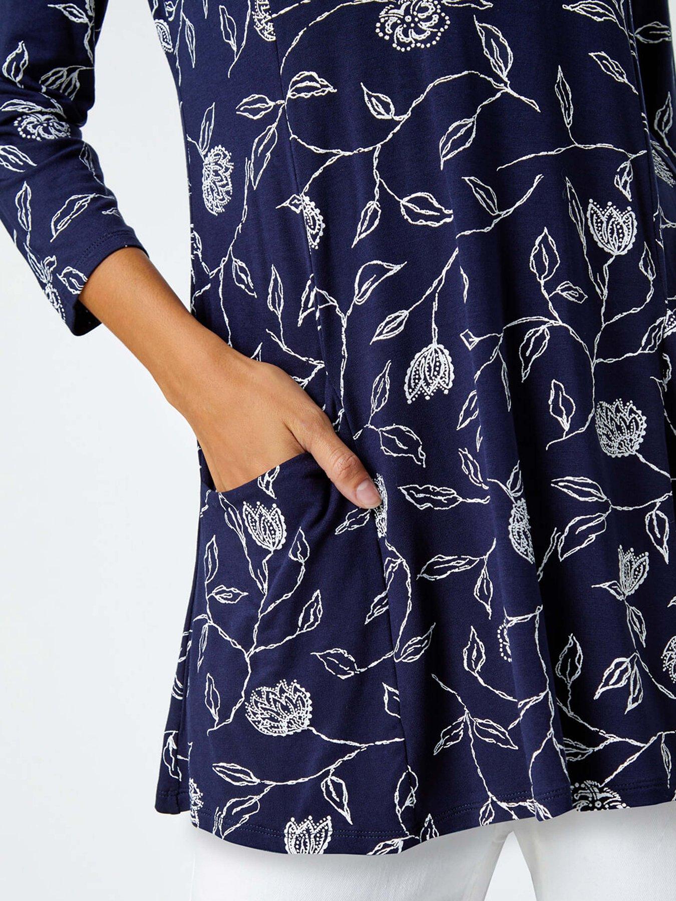 roman-floral-print-pocket-swing-stretch-top-navydetail