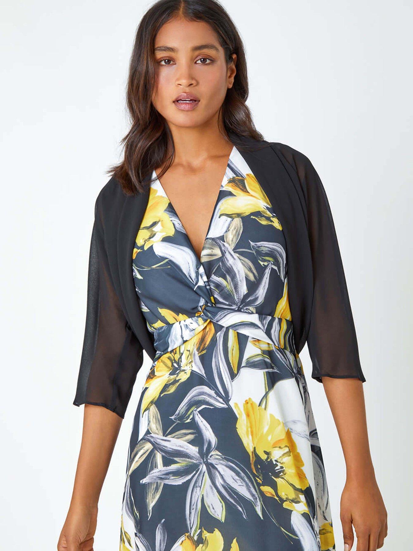 Image 3 of 5 of Roman Ruched Hem Chiffon Bolero - Black