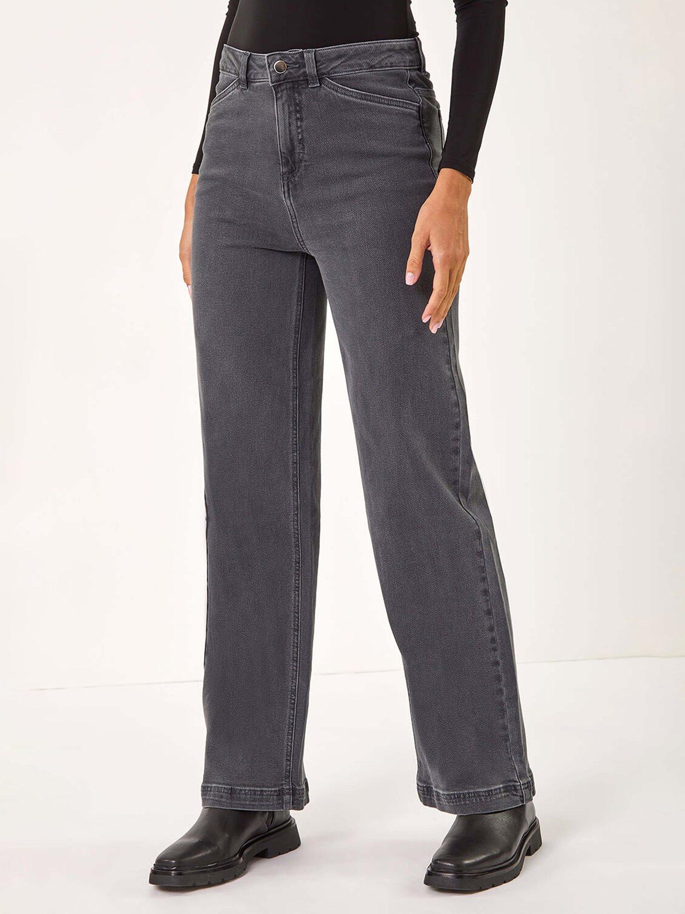 Roman Cotton Blend Wide Leg Stretch Jeans - Charcoal