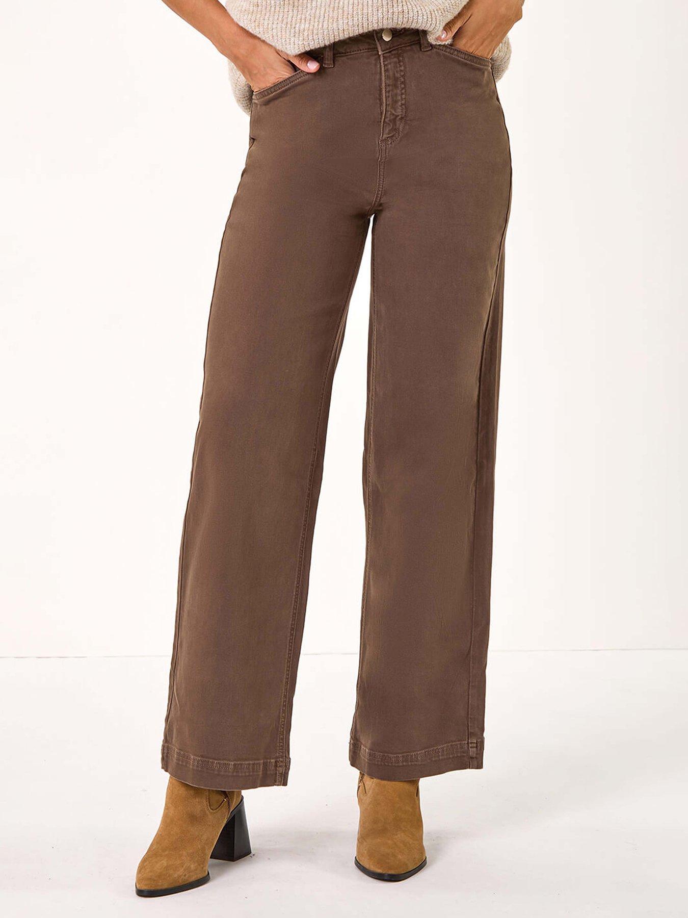 Roman Cotton Blend Wide Leg Stretch Jeans - Chocolate