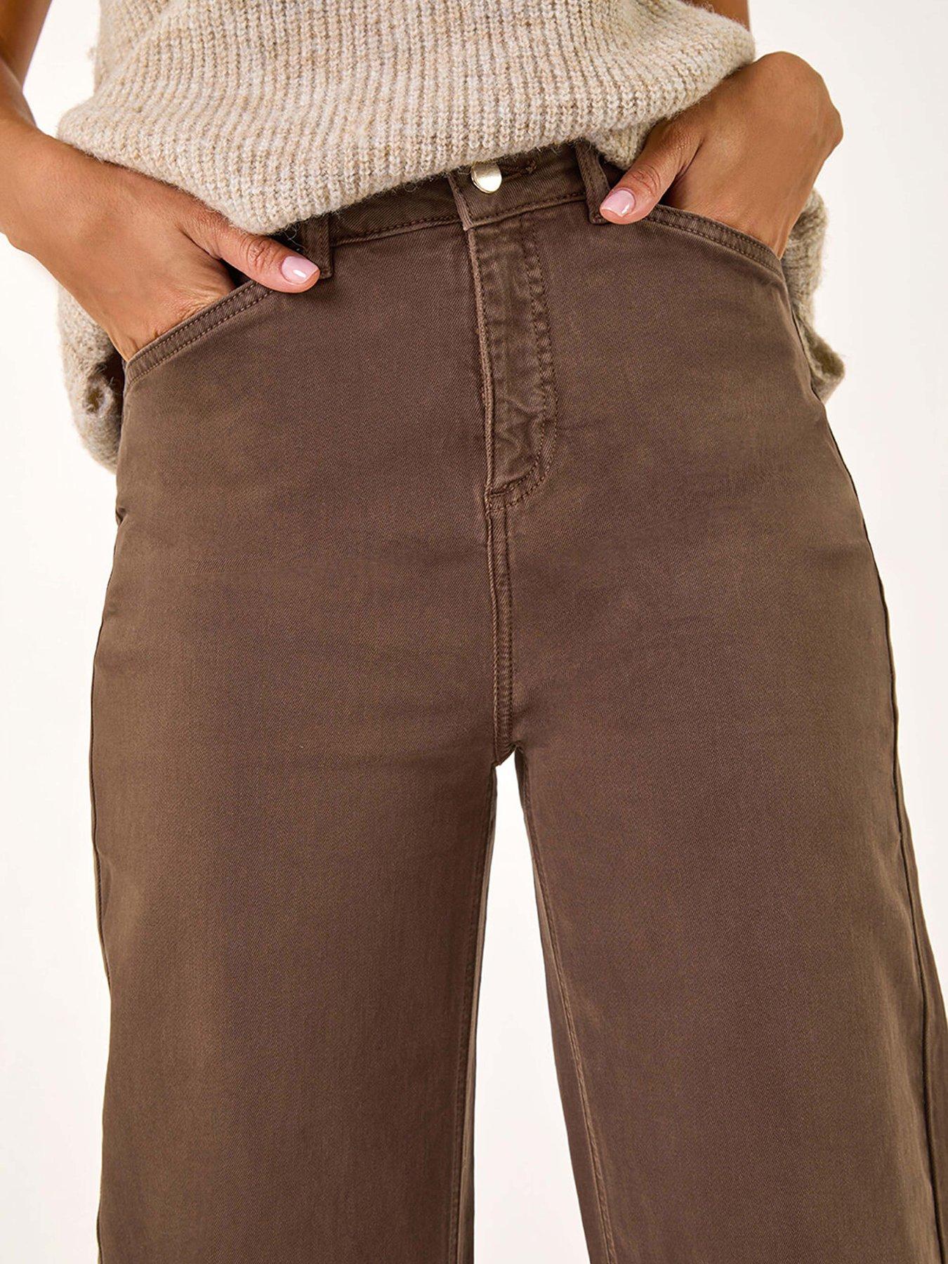 Image 5 of 5 of Roman Cotton Blend Wide Leg Stretch Jeans - Chocolate