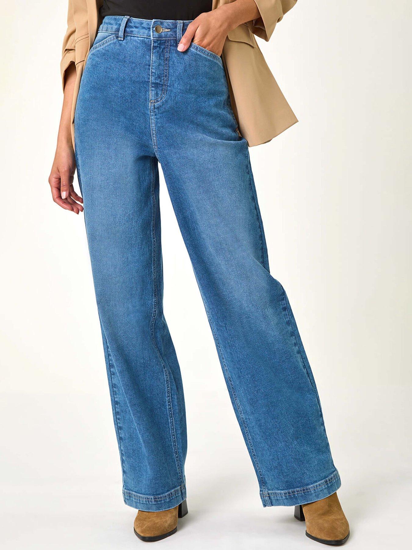 Roman Cotton Blend Wide Leg Stretch Jeans - Light Denim