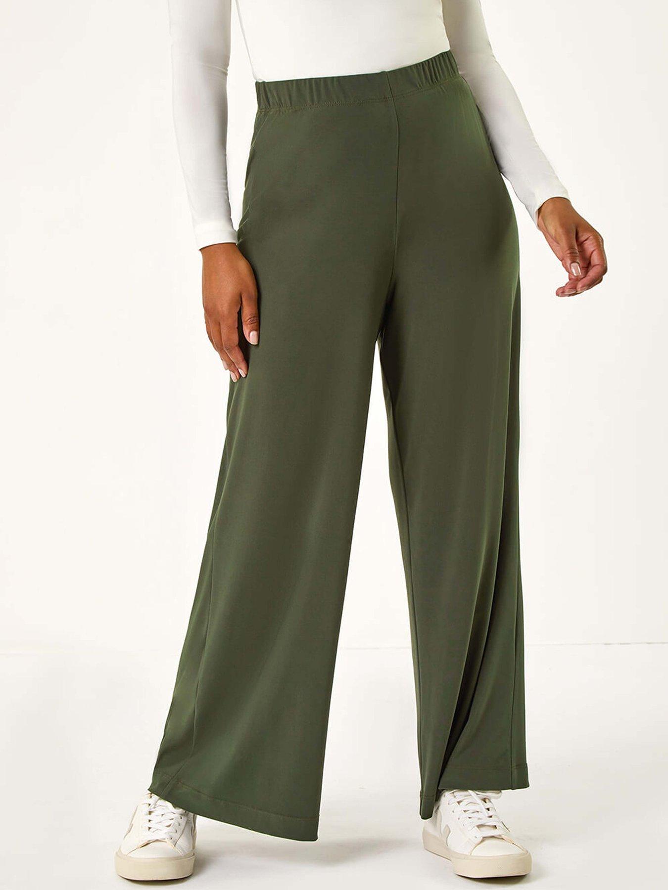 Roman Petite Wide Leg Stretch Trouser - Khaki