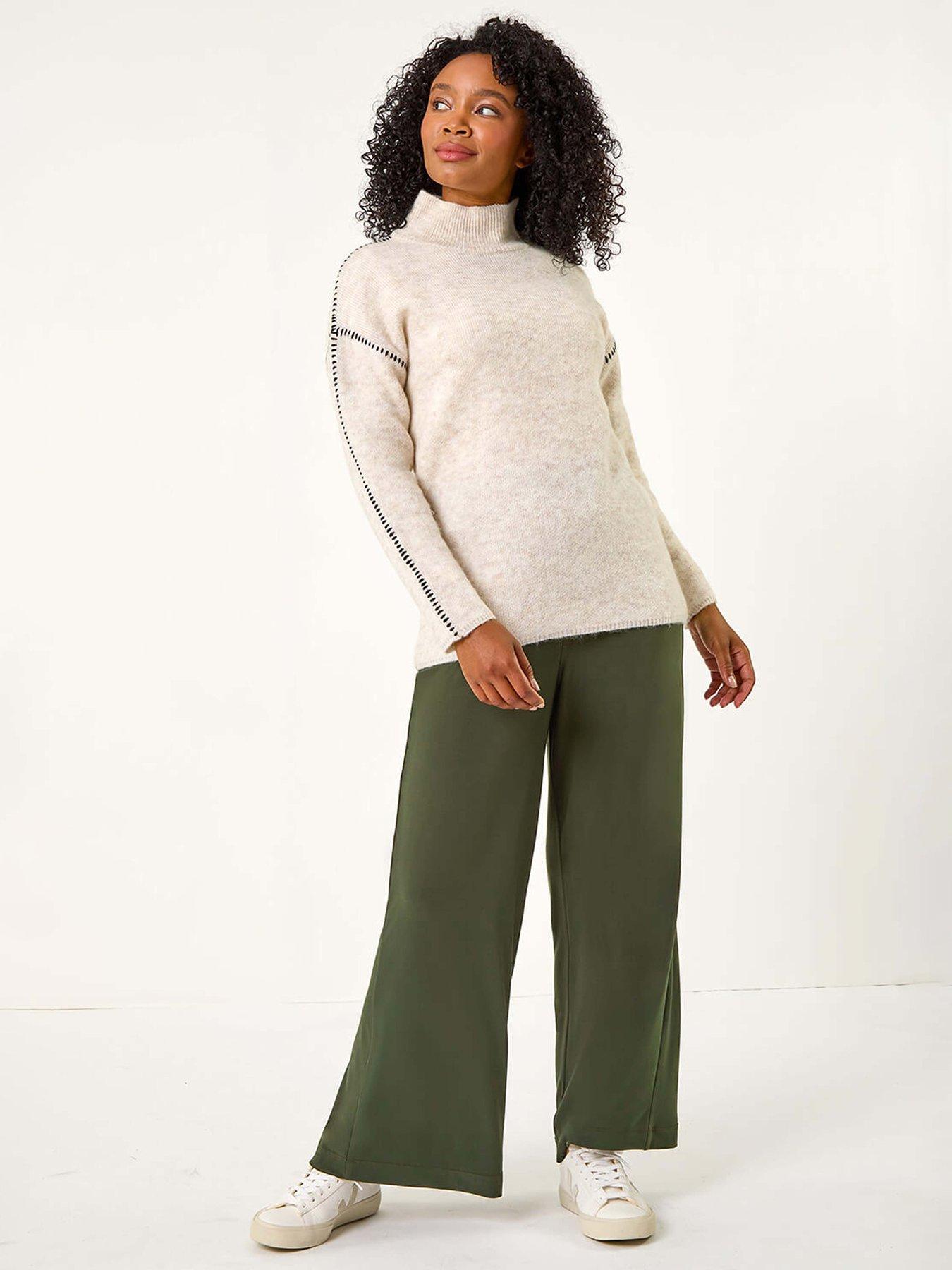 Image 4 of 6 of Roman Petite Wide Leg Stretch Trouser - Khaki
