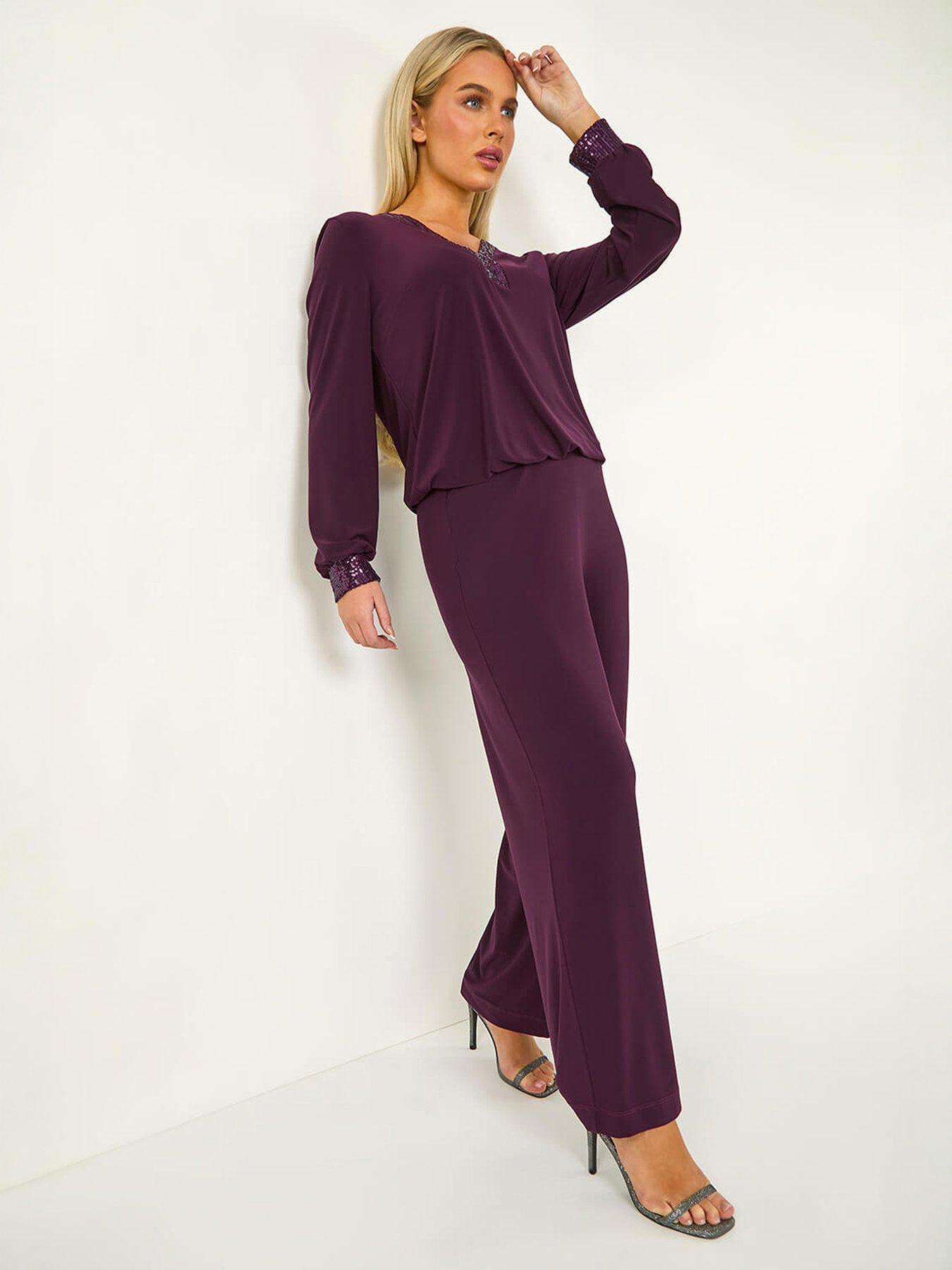 Roman Petite Wide Leg Stretch Trouser - Plum