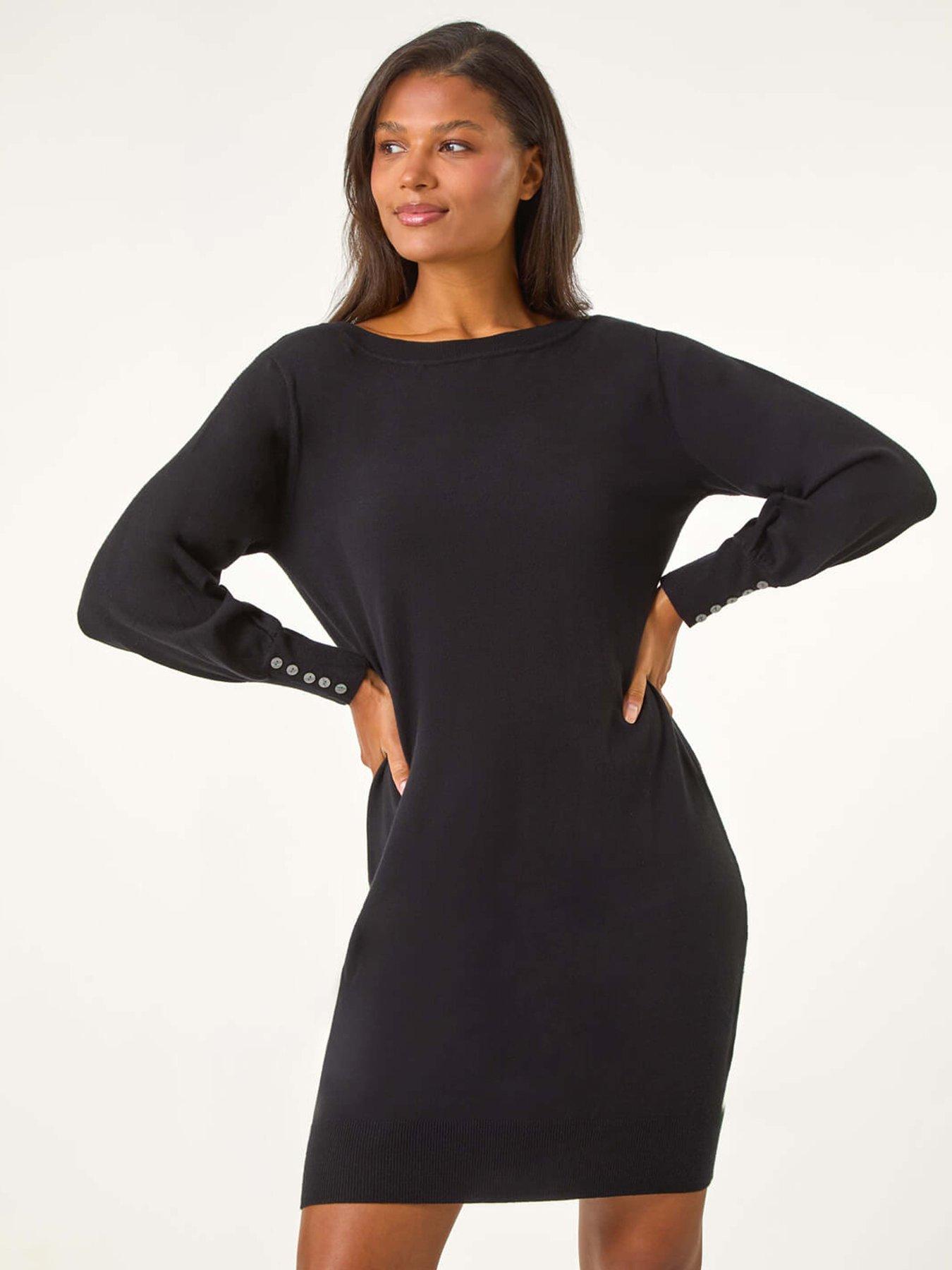 roman-button-detail-slash-neck-knitted-stretch-dress-black