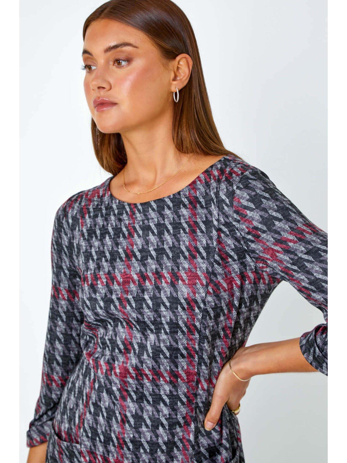 roman-houndstooth-pocket-shift-stretch-dress-redoutfit