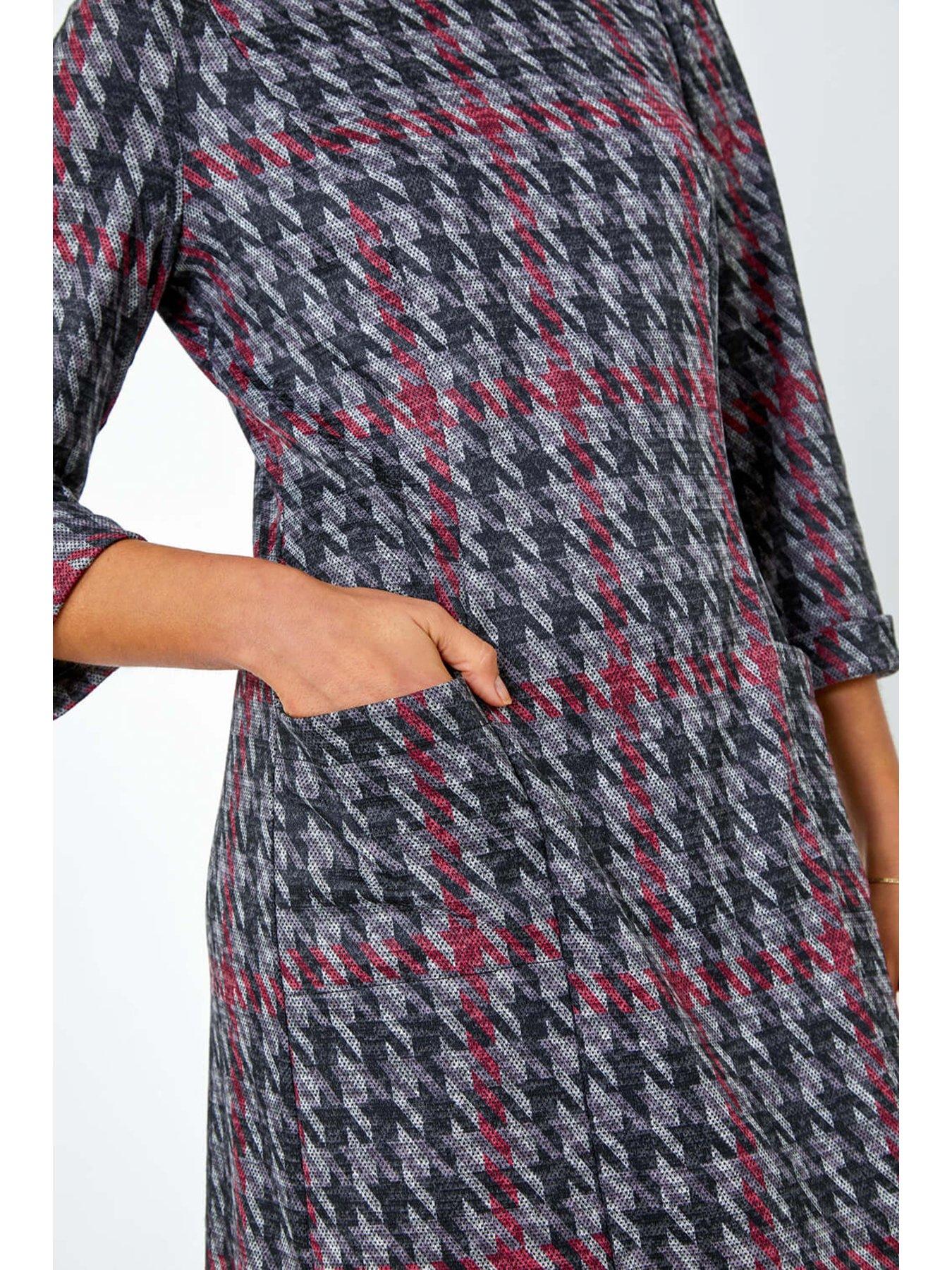 roman-houndstooth-pocket-shift-stretch-dress-reddetail