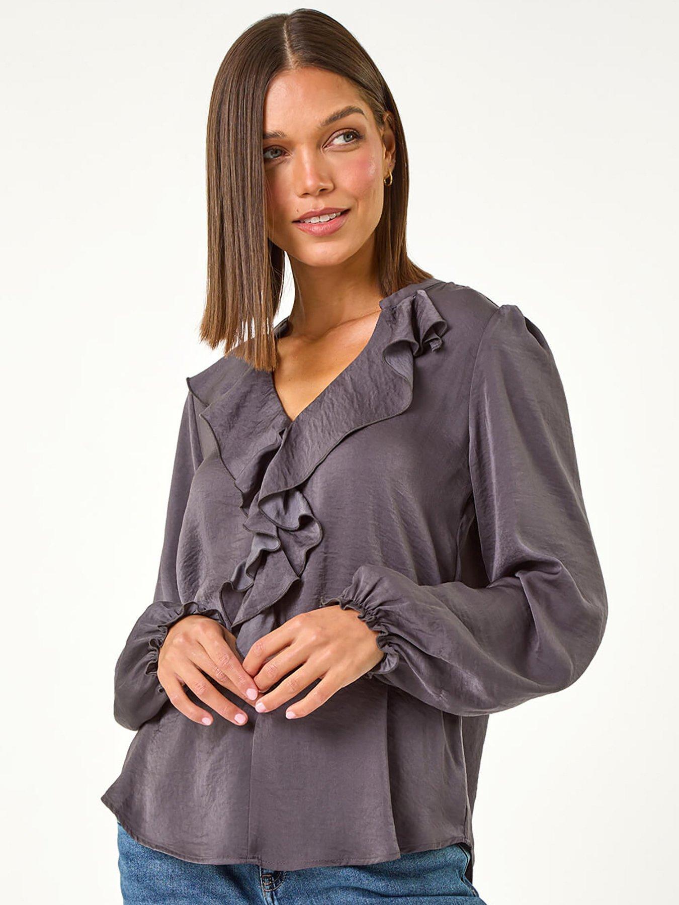 roman-satin-ruffle-neck-blouse-greyfront