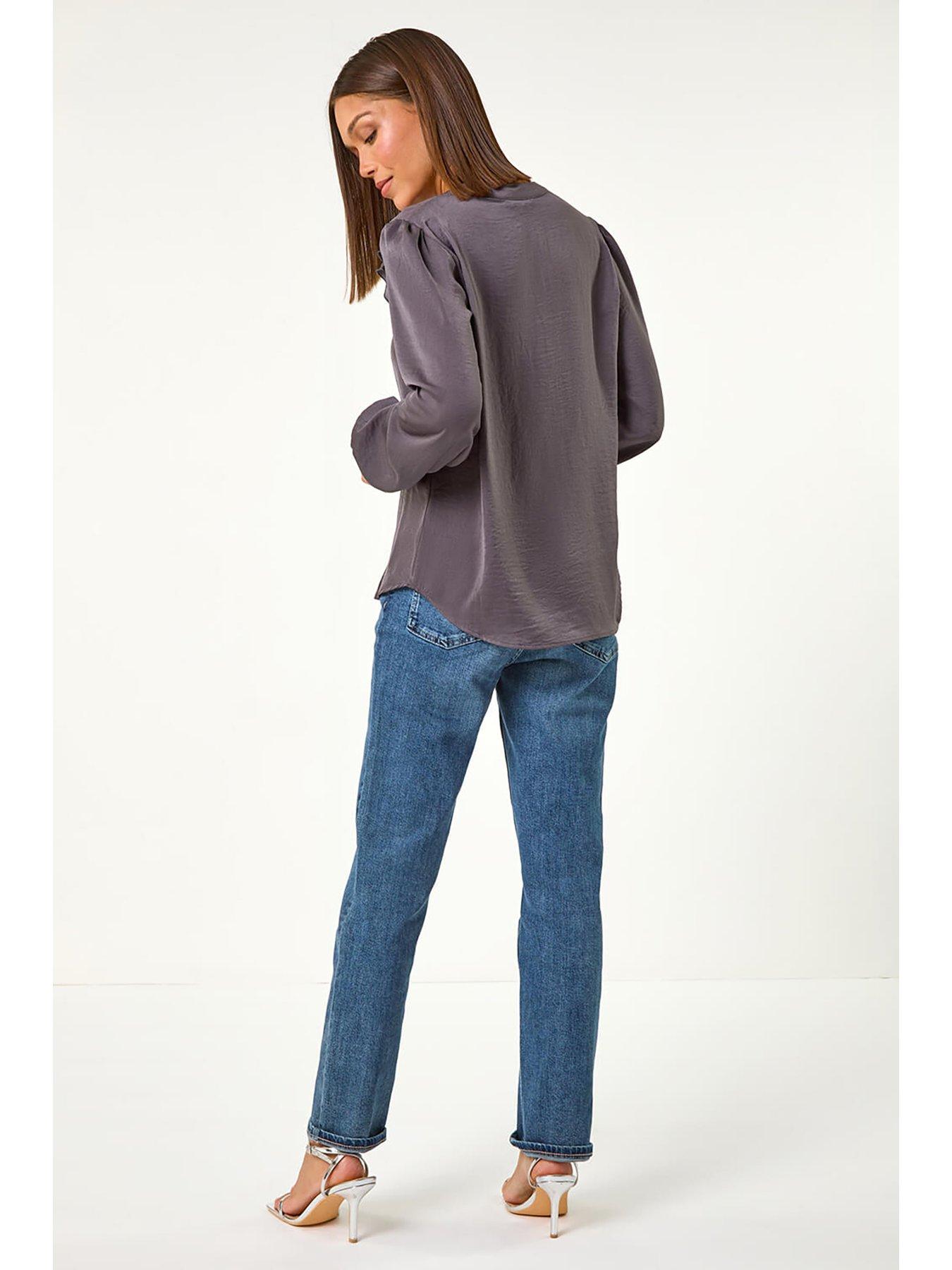 roman-satin-ruffle-neck-blouse-greystillFront