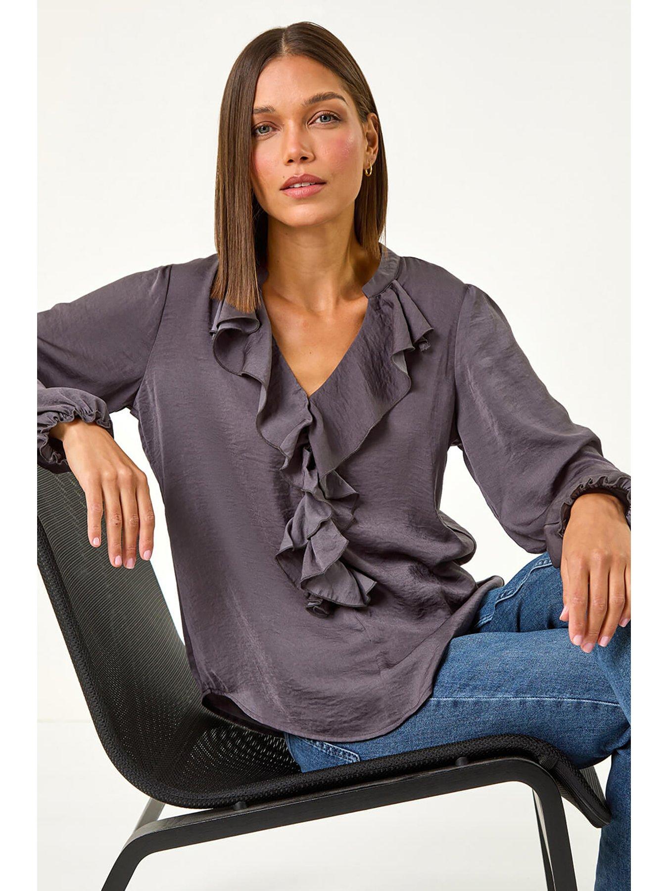 roman-satin-ruffle-neck-blouse-greyoutfit
