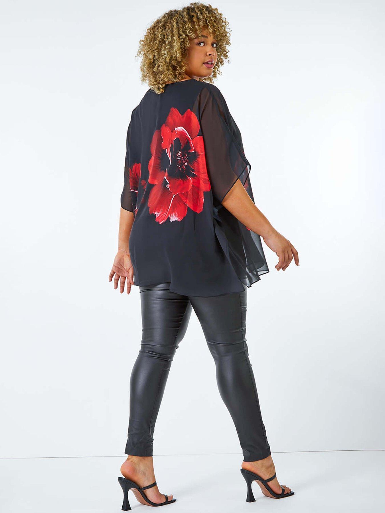 roman-curve-floral-chiffon-overlay-top-redstillFront