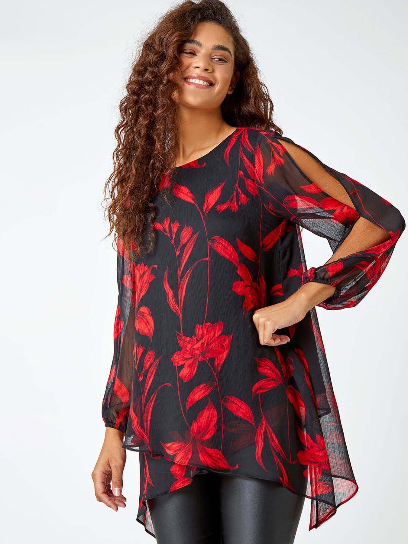 roman-floral-chiffon-layered-tunic-top-red