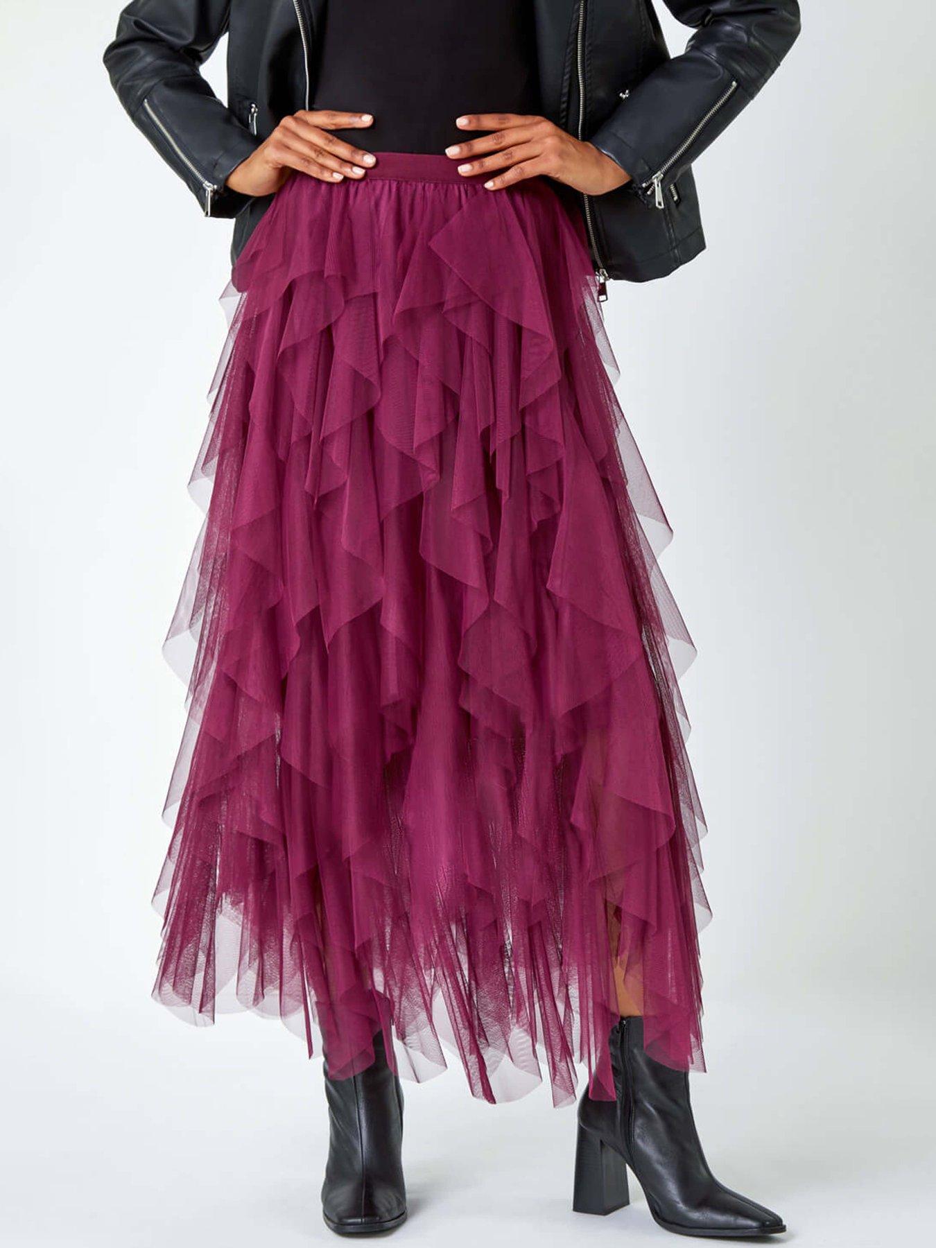 Roman Elasticated Mesh Layered Skirt - Wine