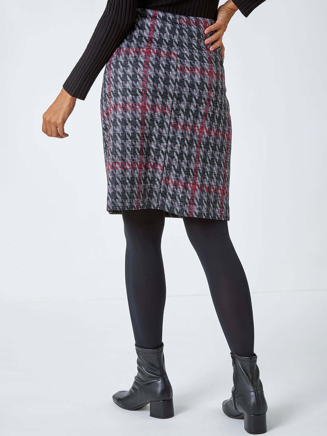 Image 2 of 4 of Roman Houndstooth Stretch Pencil Skirt - Red