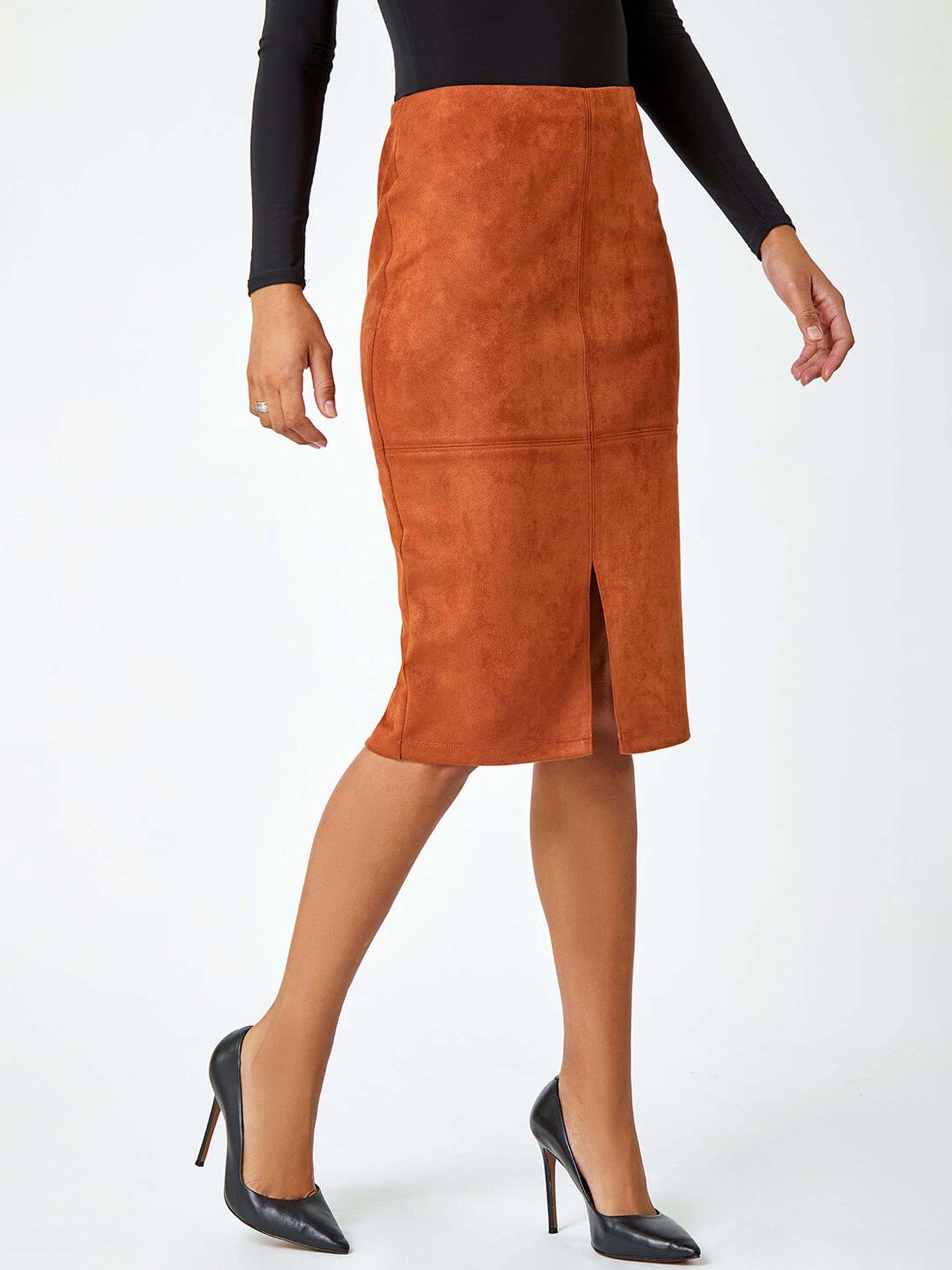 Roman Suedette Pencil Stretch Skirt - Tan