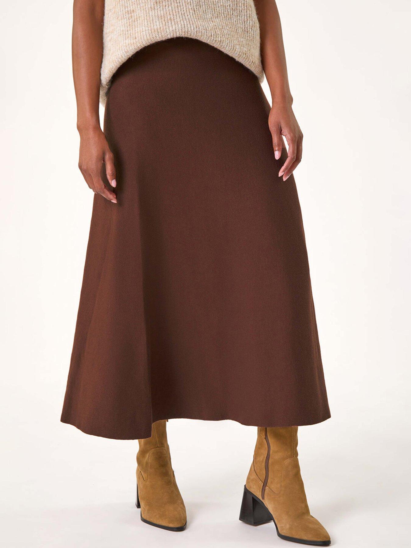Roman Knitted Midi Stretch Skirt - Chocolate