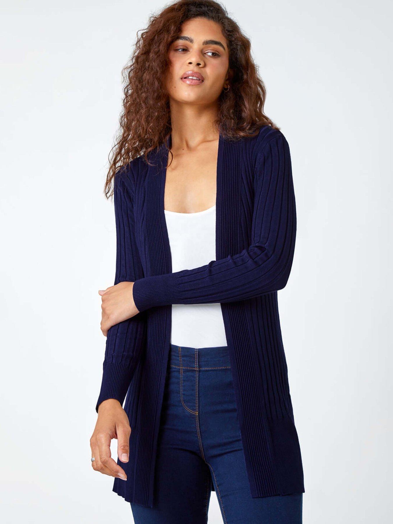 Roman Longline Stretch Ribbed Cardigan - Midnight Blue