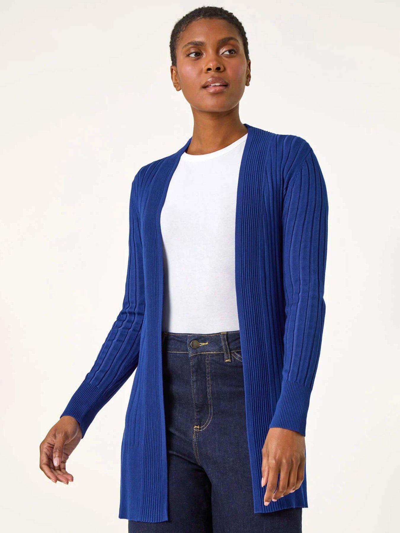 Roman Longline Stretch Ribbed Cardigan - Royal Blue