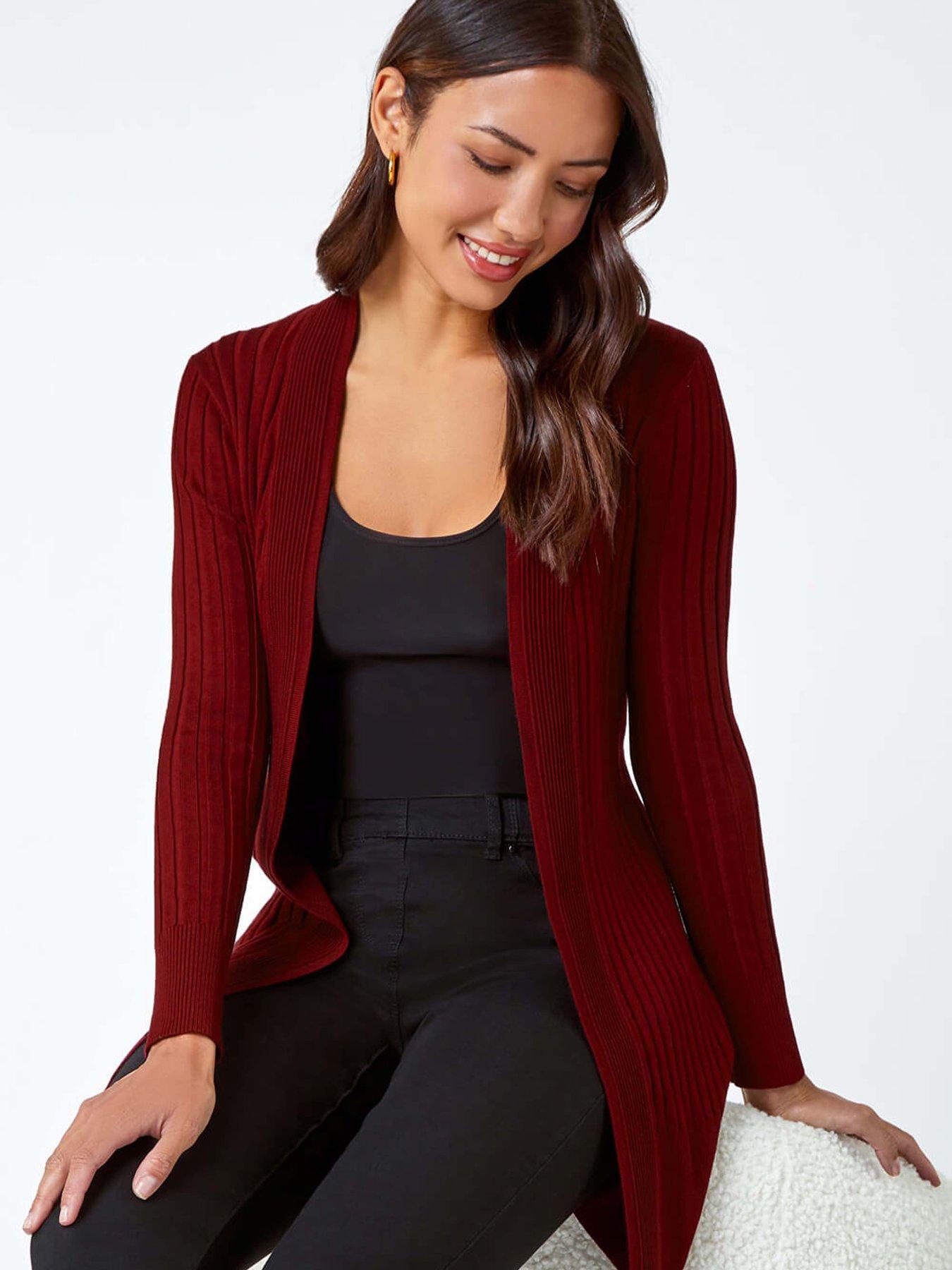 roman-longline-stretch-ribbed-cardigan-wine