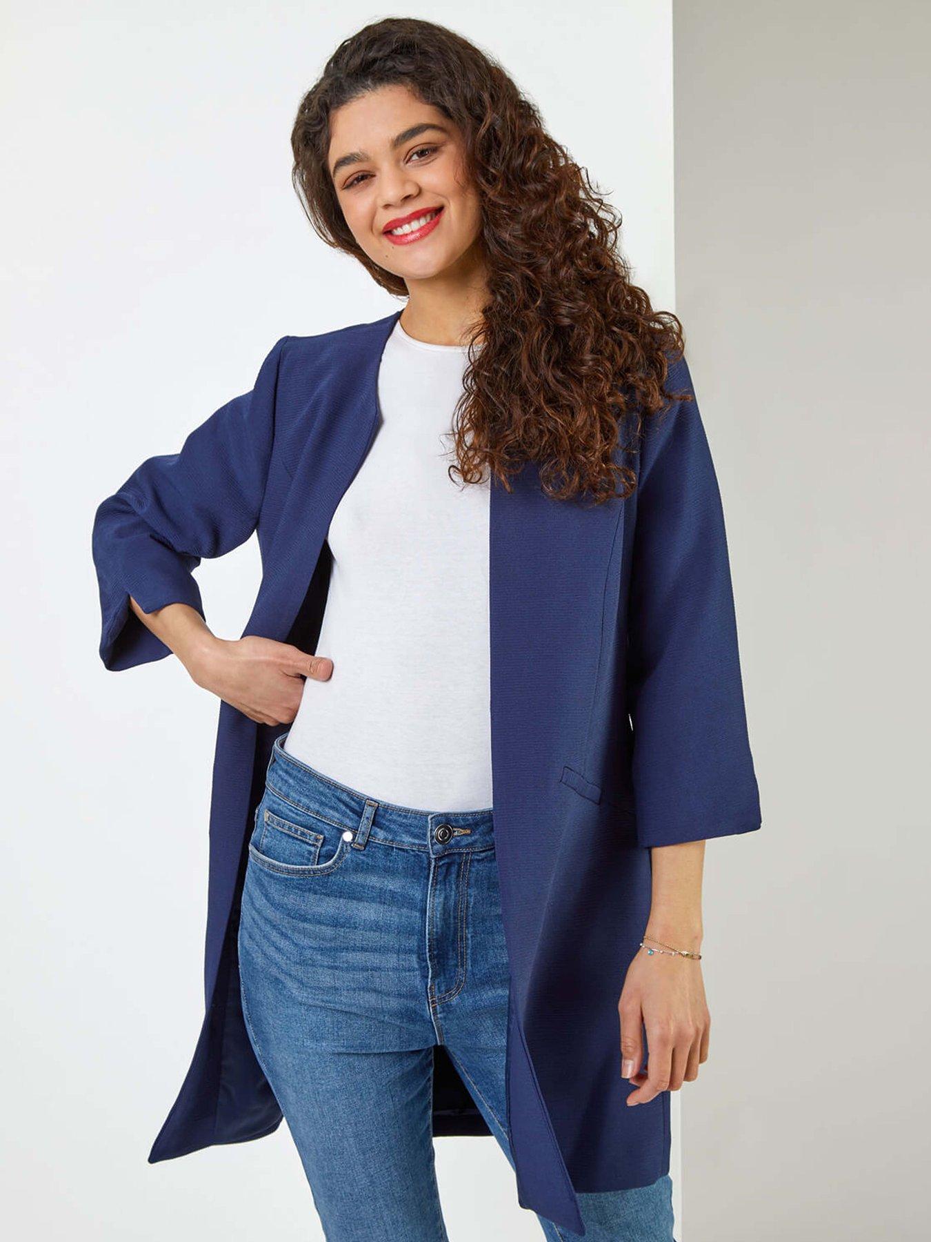 roman-34-sleeve-textured-longline-jacket-navy