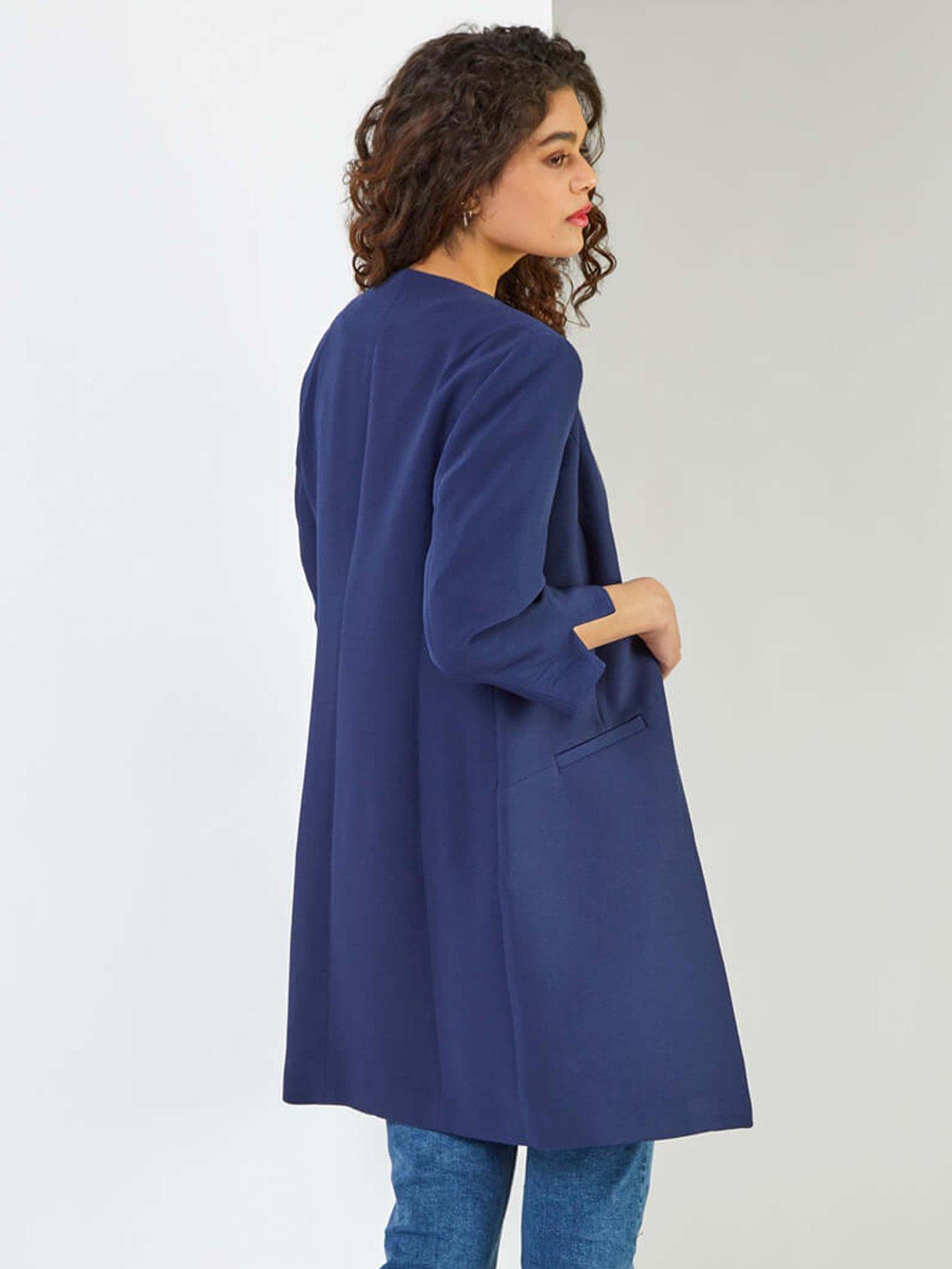 roman-34-sleeve-textured-longline-jacket-navystillFront