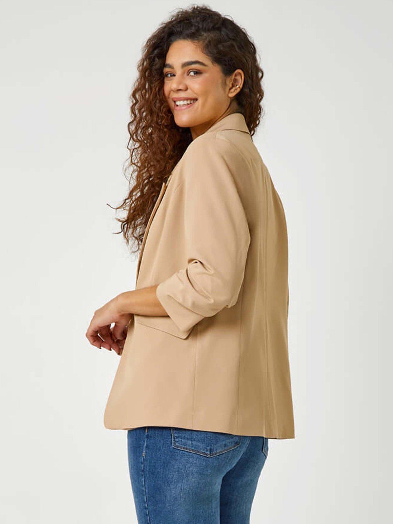 roman-ruched-34-sleeve-stretch-blazer-naturalstillFront