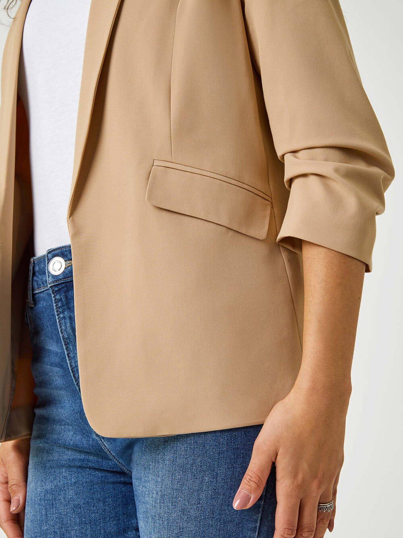 roman-ruched-34-sleeve-stretch-blazer-naturaloutfit