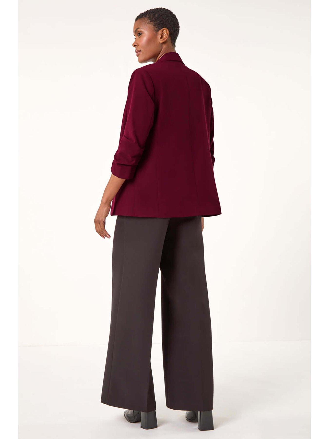 roman-ruched-sleeve-blazer-winestillFront