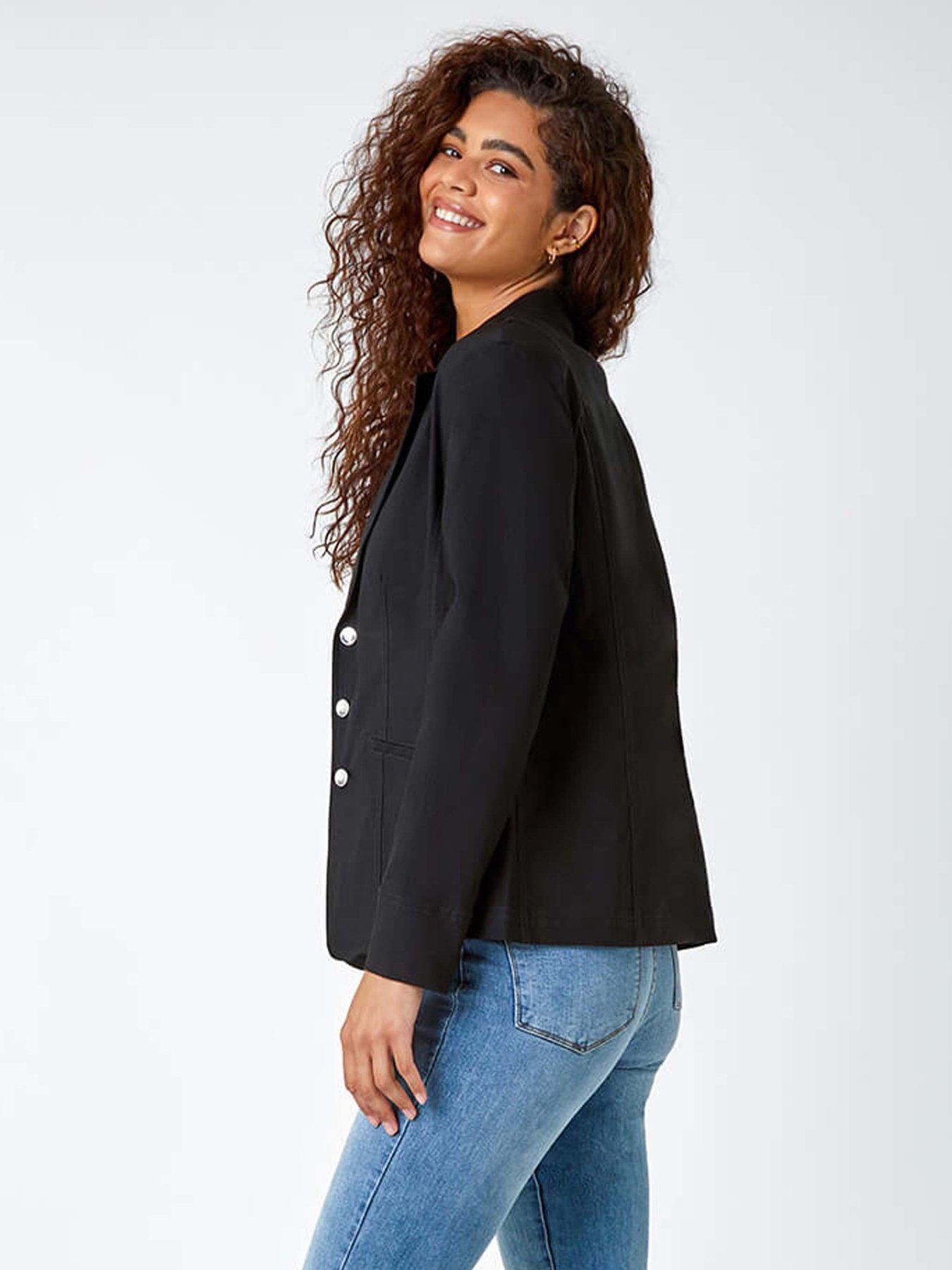 Image 2 of 5 of Roman Button Detail Stretch Blazer - Black