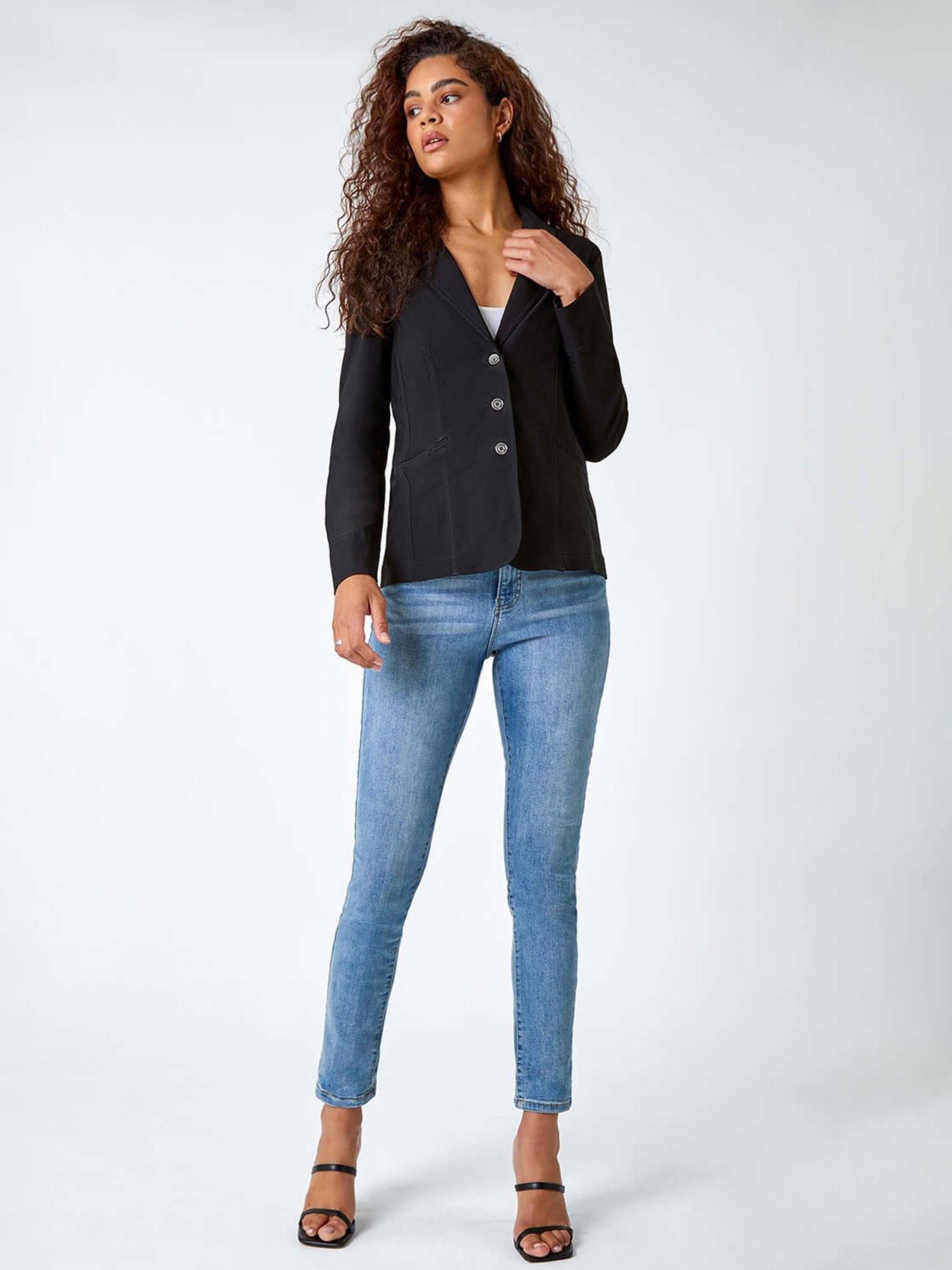 Image 3 of 5 of Roman Button Detail Stretch Blazer - Black