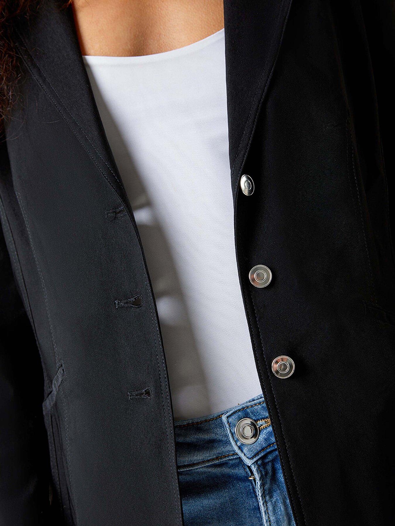 Image 4 of 5 of Roman Button Detail Stretch Blazer - Black