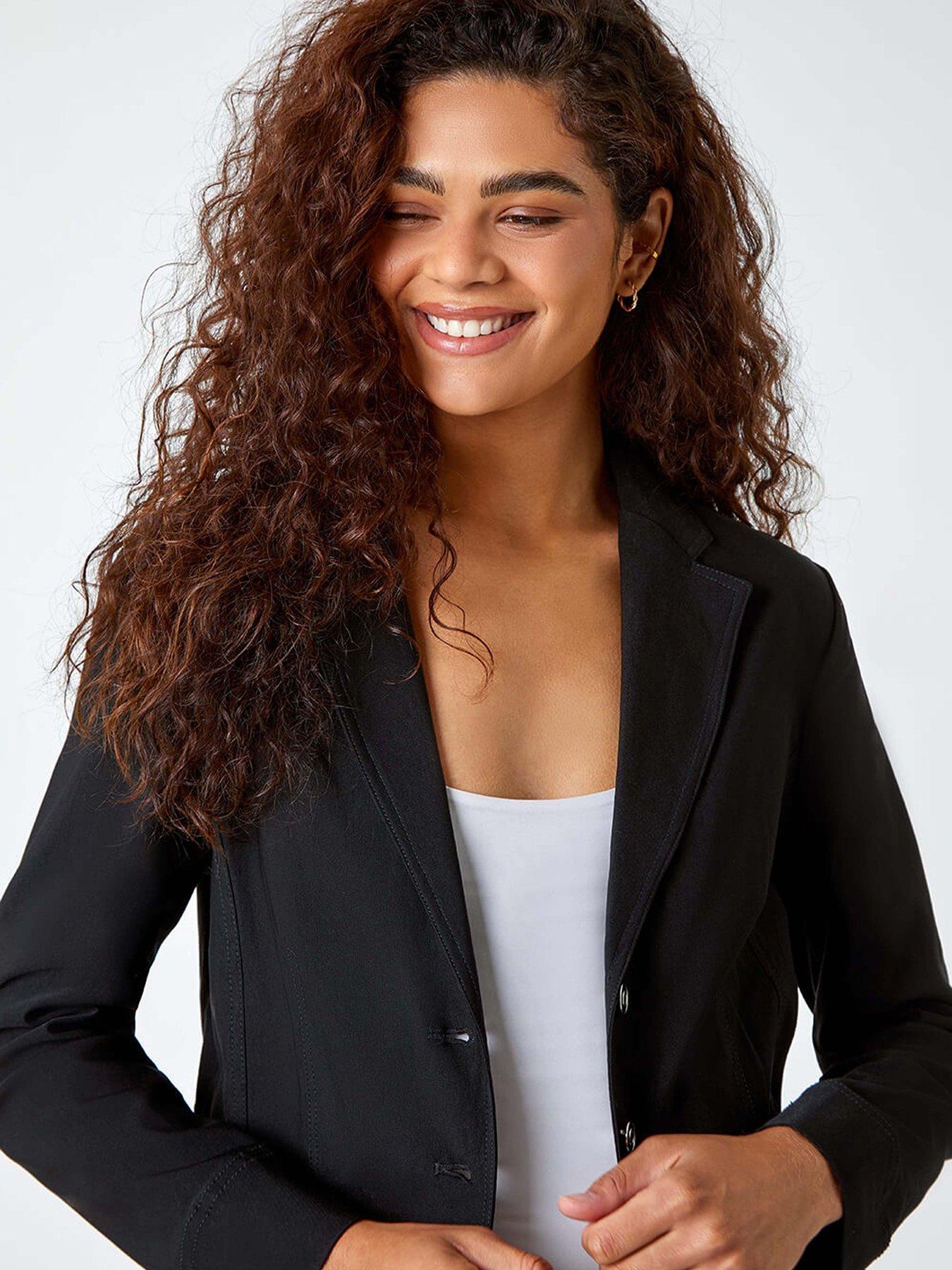 Image 5 of 5 of Roman Button Detail Stretch Blazer - Black