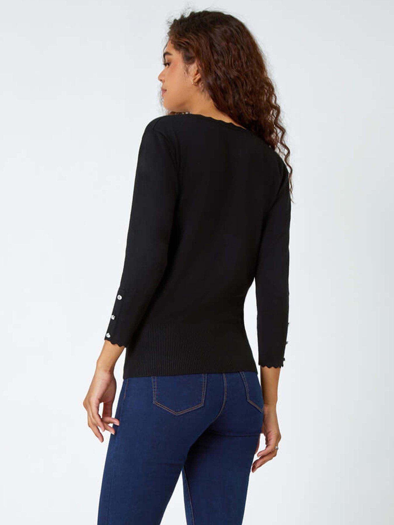 roman-diamante-button-scallop-edge-jumper-blackstillFront