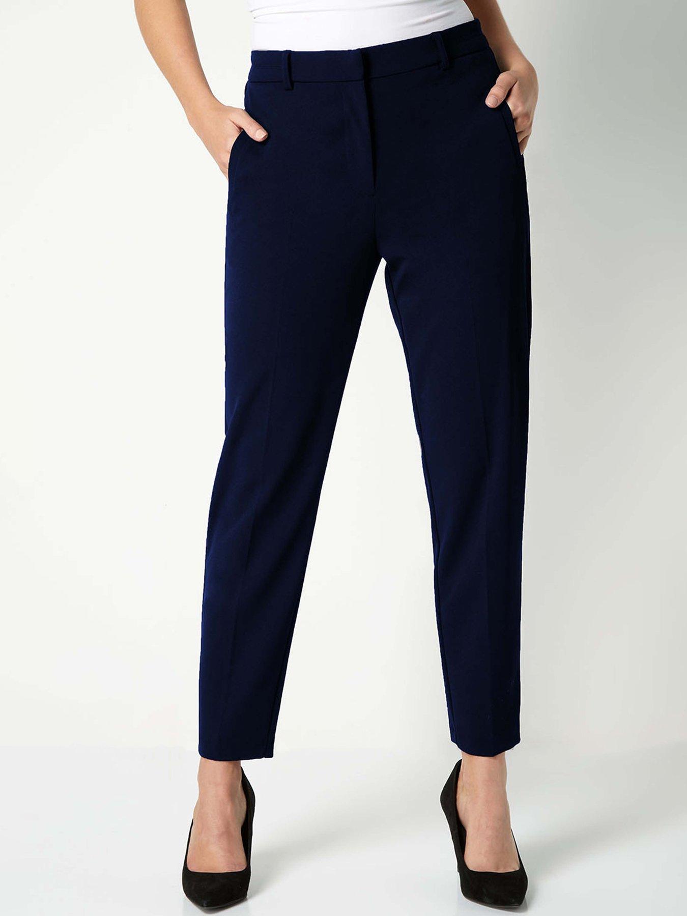 Roman Straight Leg Stretch Cropped Trousers - Navy
