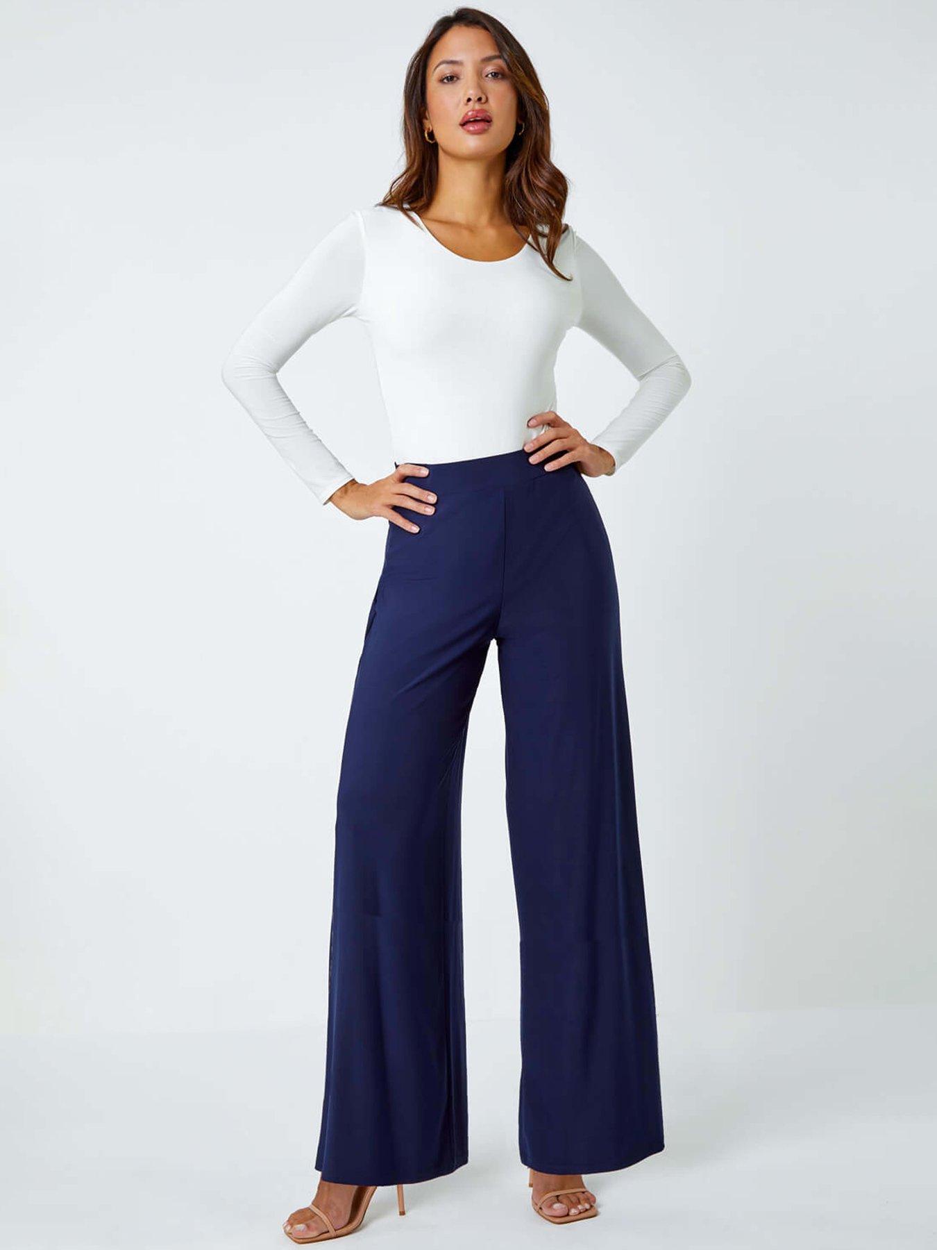 Image 3 of 5 of Roman Wide Leg Stretch Trousers - Navy