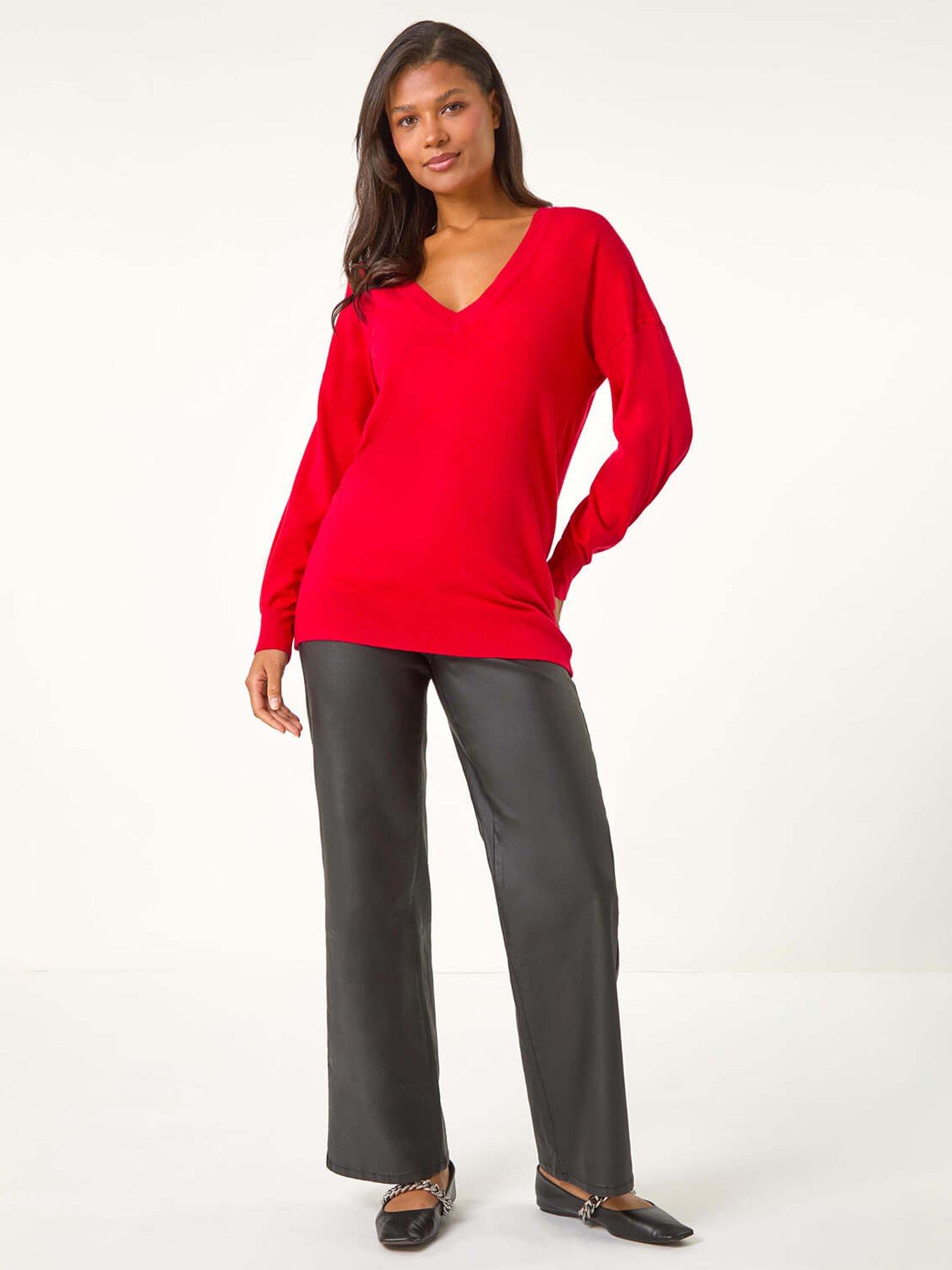 roman-plain-v-neck-stretch-longline-jumper-scarletback