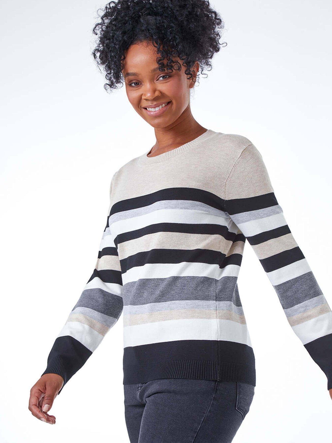 Roman Petite Stripe Round Neck Jumper - Stone