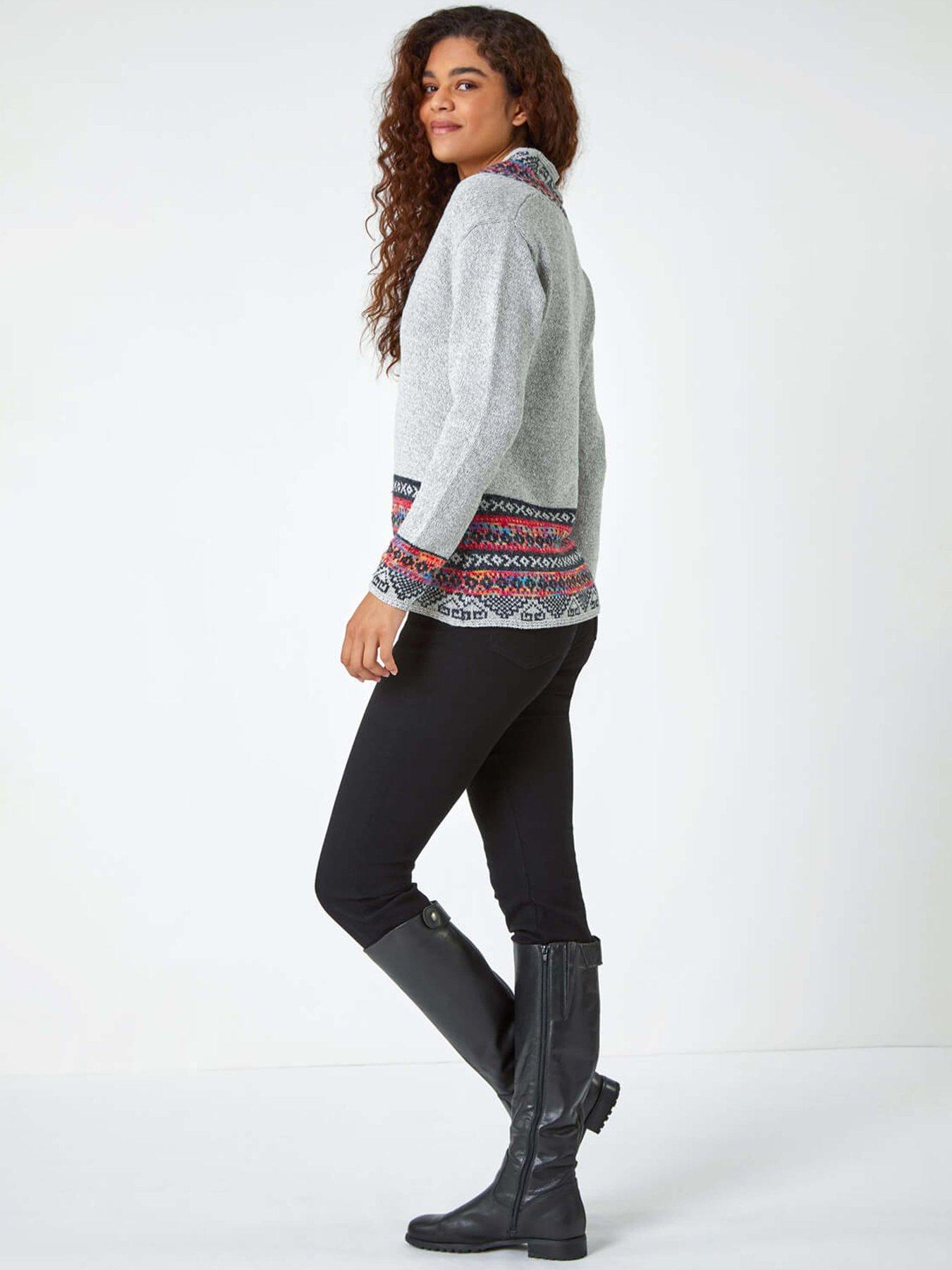 roman-nordic-print-button-detail-v-neck-jumper-greystillFront