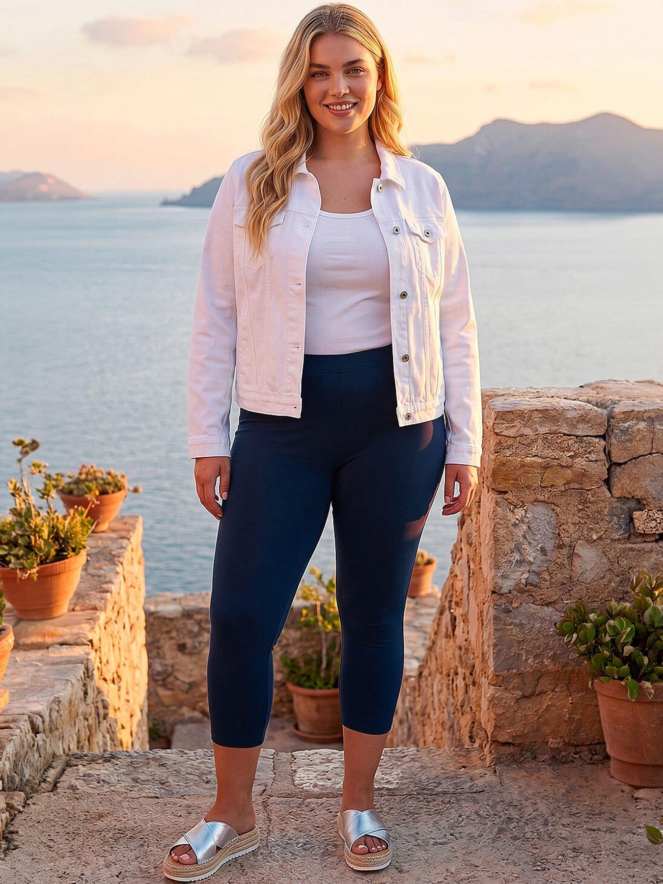 Image 1 of 5 of Roman Curve Plain Cropped Leggings - Navy